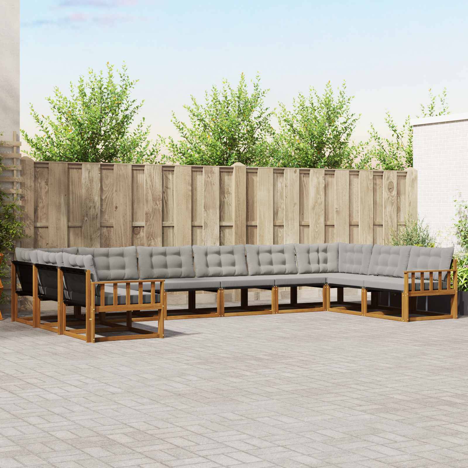 vidaXL Outdoor-Sofagarnitur mit Kissen 10 pcs Natürlich und Hellgrau