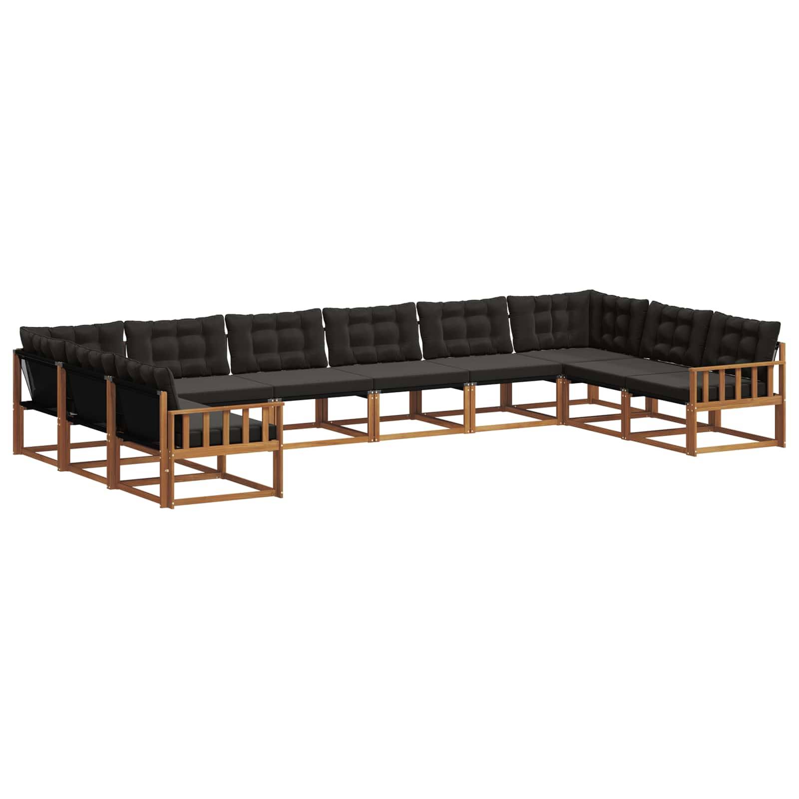 vidaXL Outdoor-Sofagarnitur mit Kissen 10 pcs Natürlich und Schwarz