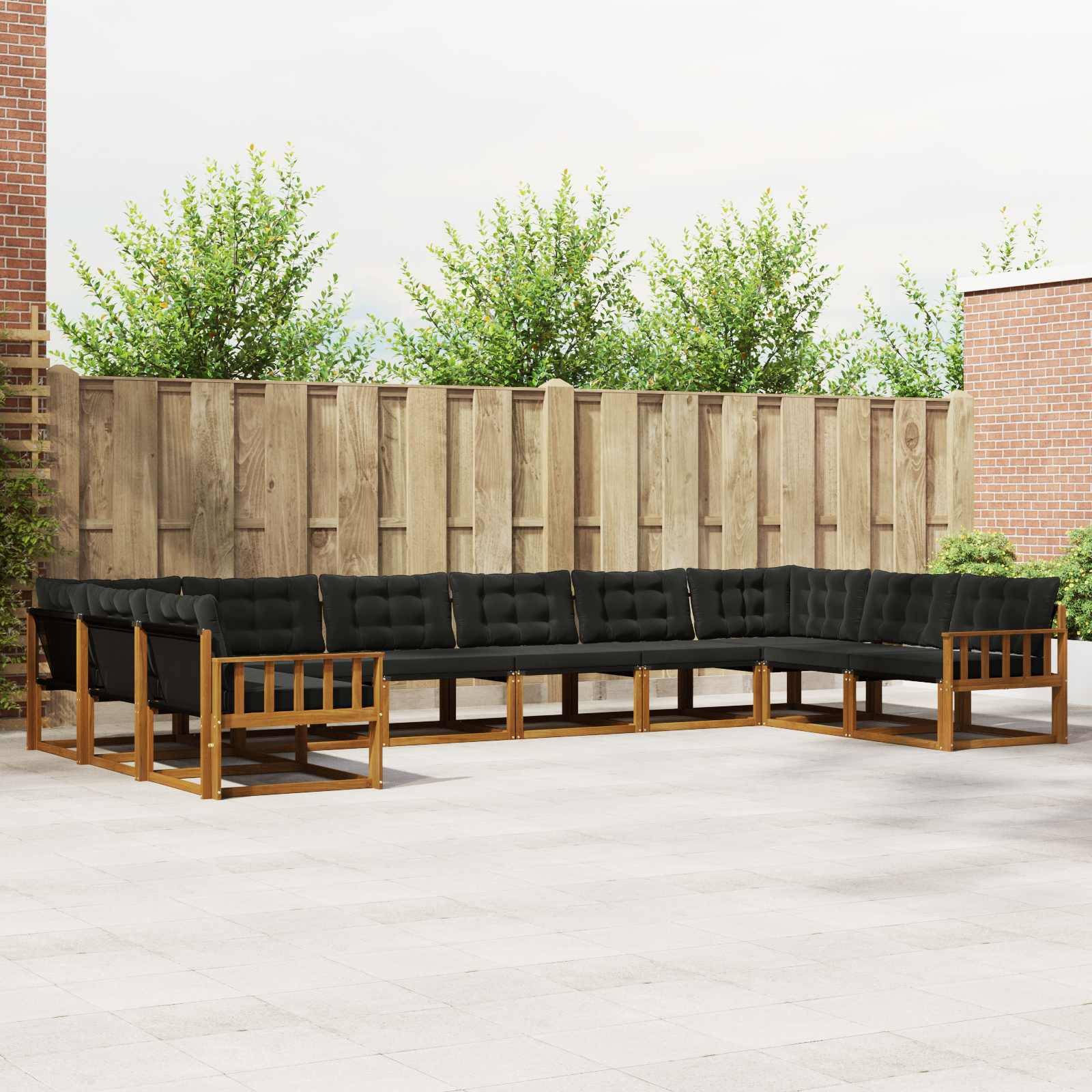 vidaXL Outdoor-Sofagarnitur mit Kissen 10 pcs Natürlich und Schwarz