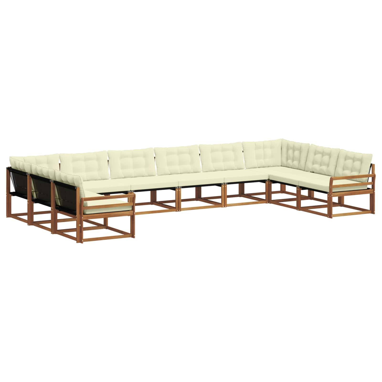 vidaXL Outdoor-Sofagarnitur mit Kissen 10 pcs Natur und Creme