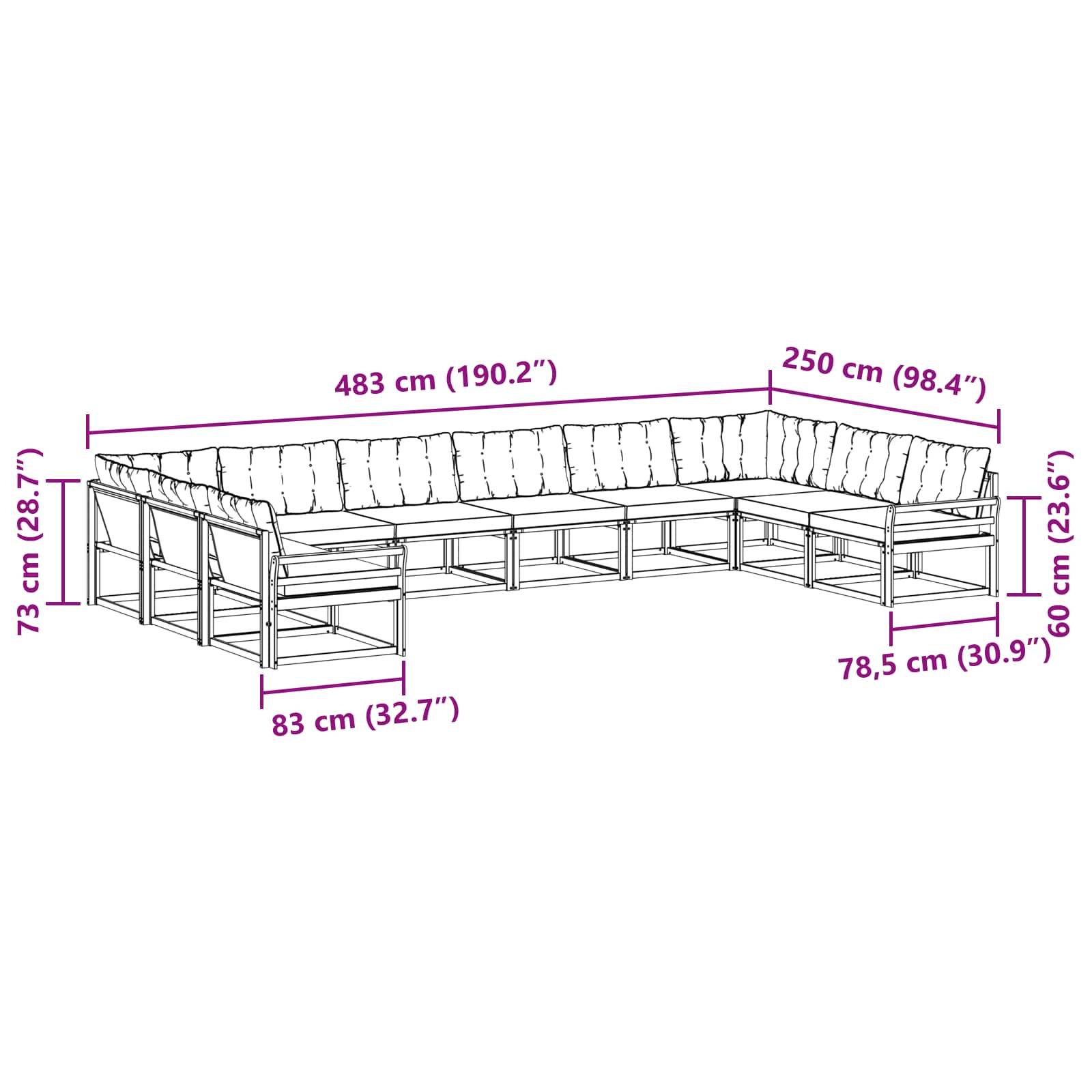 vidaXL Outdoor-Sofagarnitur mit Kissen 10 pcs Natürlich und Hellgrau