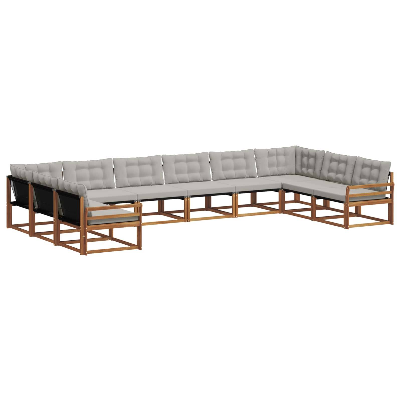 vidaXL Outdoor-Sofagarnitur mit Kissen 10 pcs Natürlich und Hellgrau