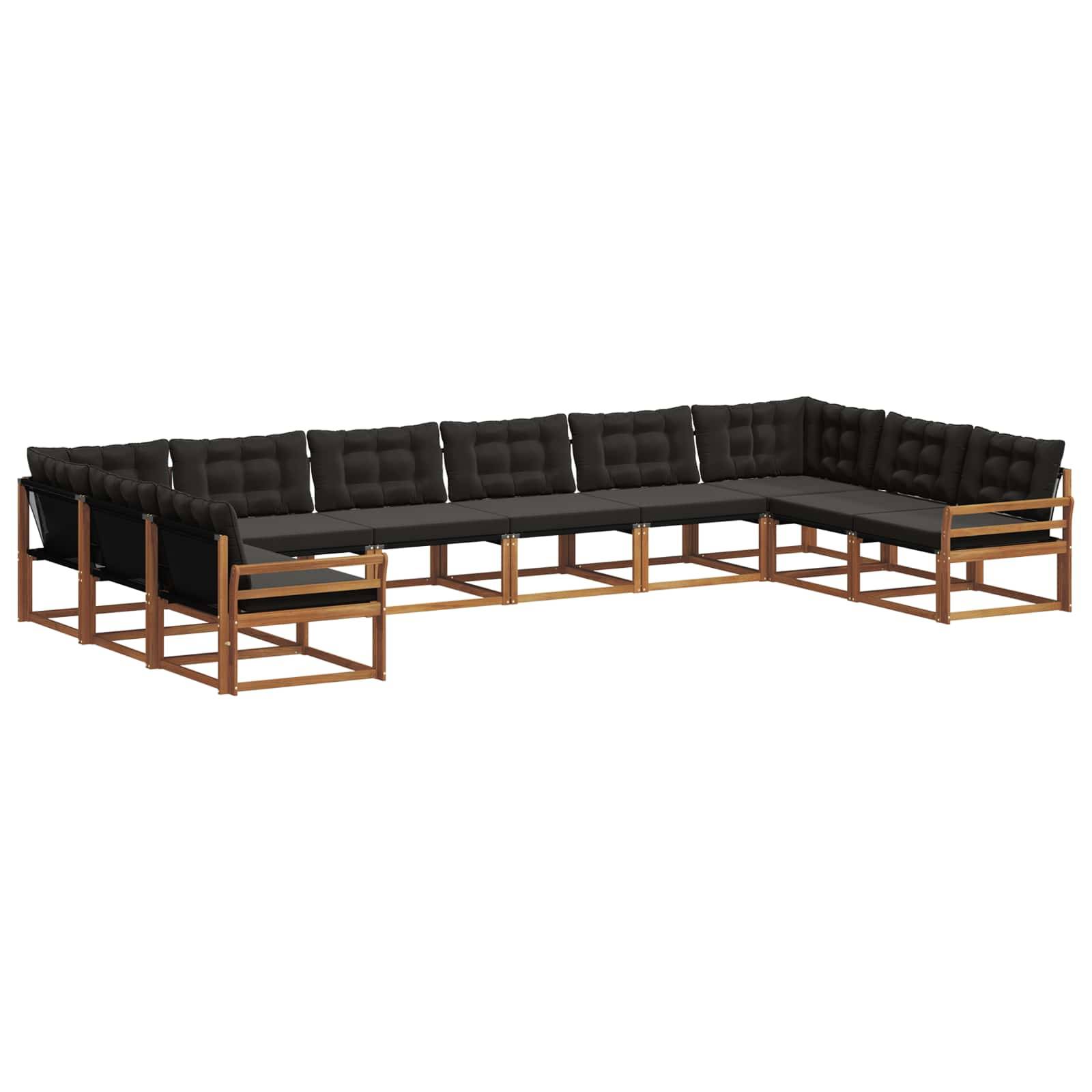vidaXL Outdoor-Sofagarnitur mit Kissen 10 pcs Natürlich und Schwarz