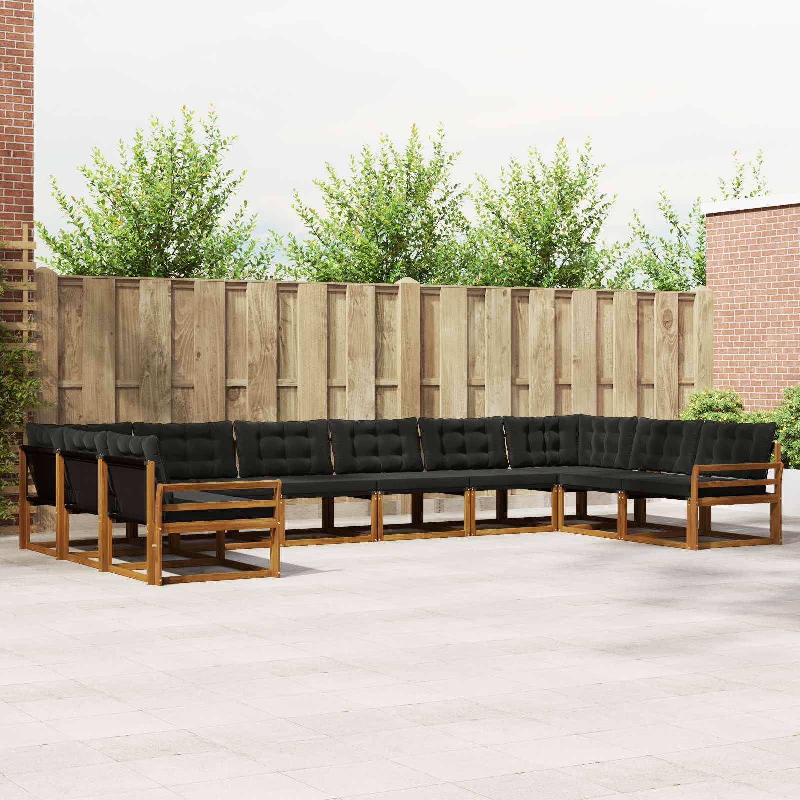 vidaXL Outdoor-Sofagarnitur mit Kissen 10 pcs Natürlich und Schwarz