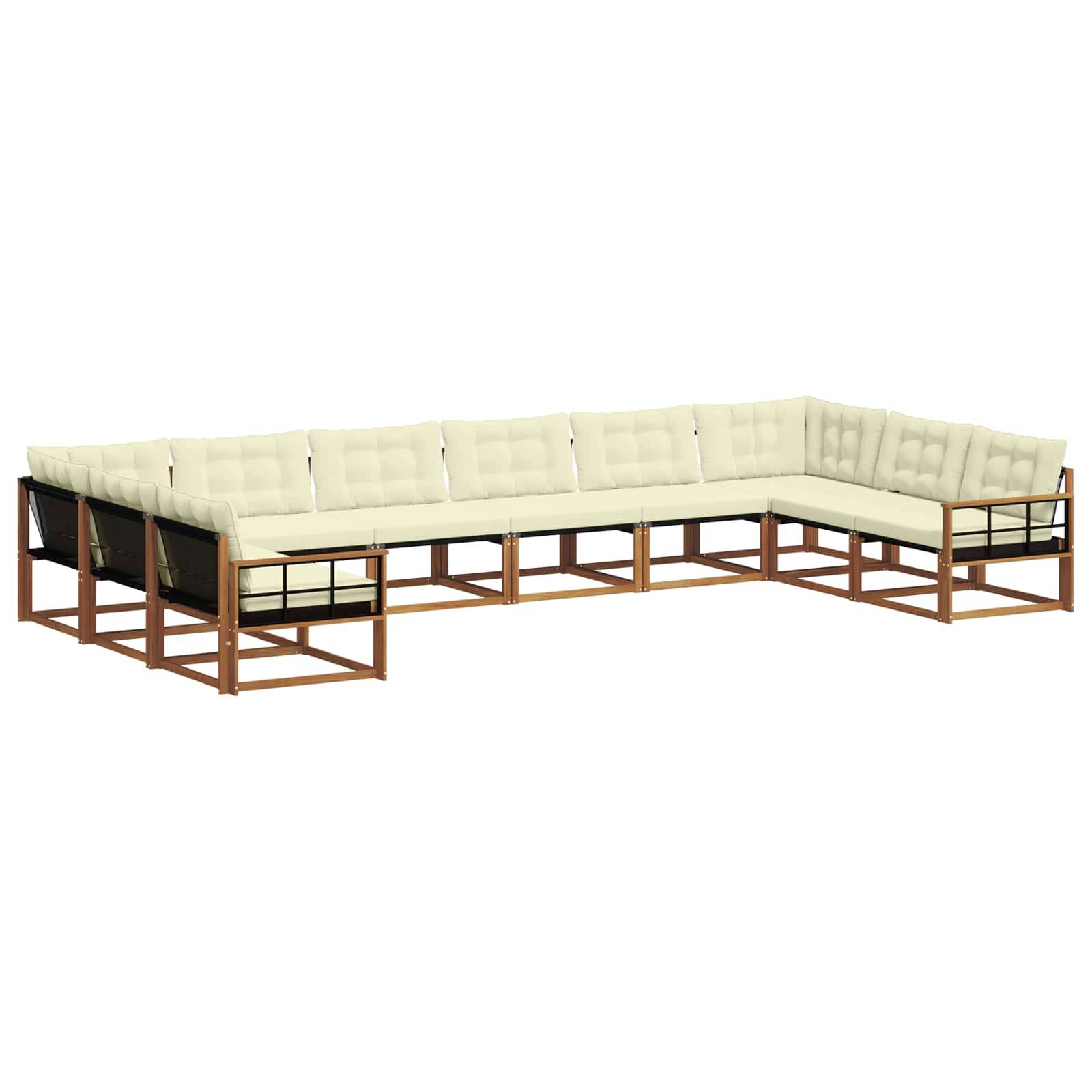 vidaXL Outdoor-Sofagarnitur mit Kissen 10 pcs Natur und Creme