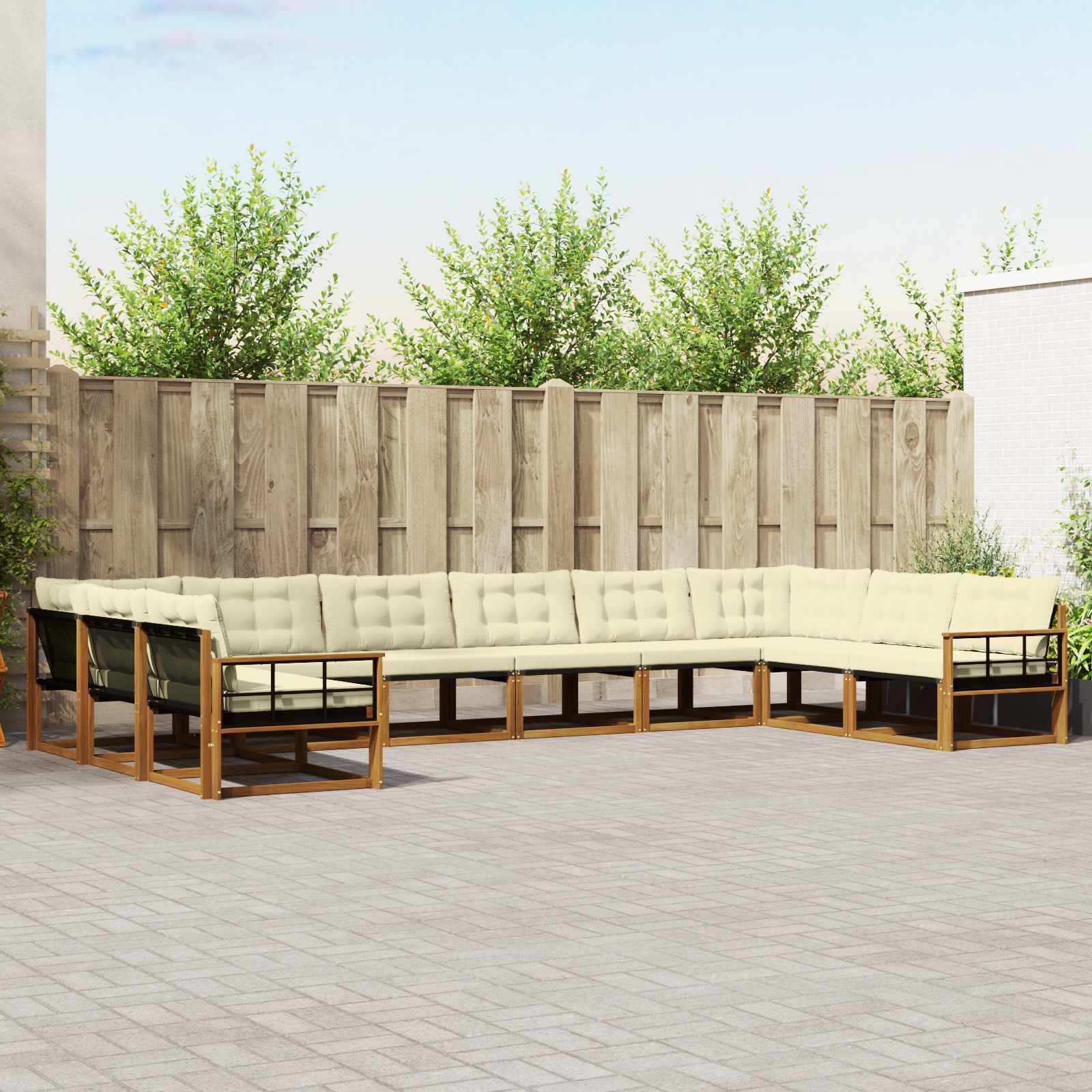 vidaXL Outdoor-Sofagarnitur mit Kissen 10 pcs Natur und Creme