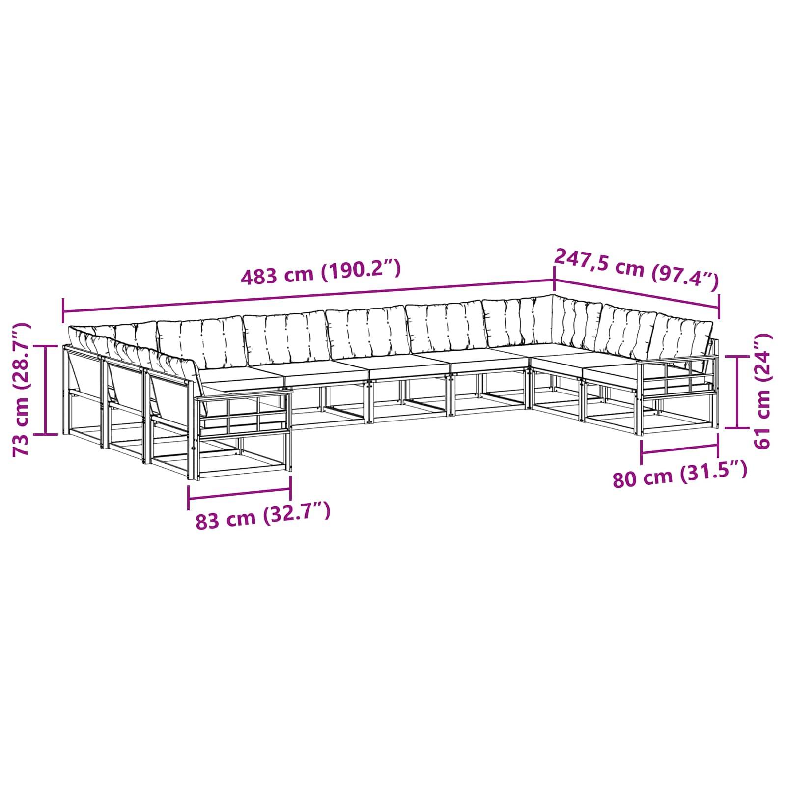 vidaXL Outdoor-Sofagarnitur mit Kissen 10 pcs Natürlich und Hellgrau