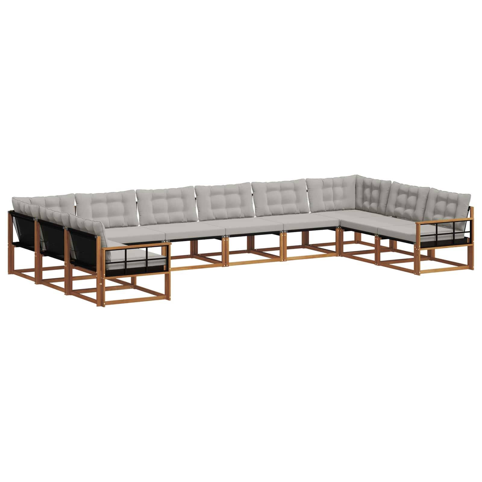 vidaXL Outdoor-Sofagarnitur mit Kissen 10 pcs Natürlich und Hellgrau