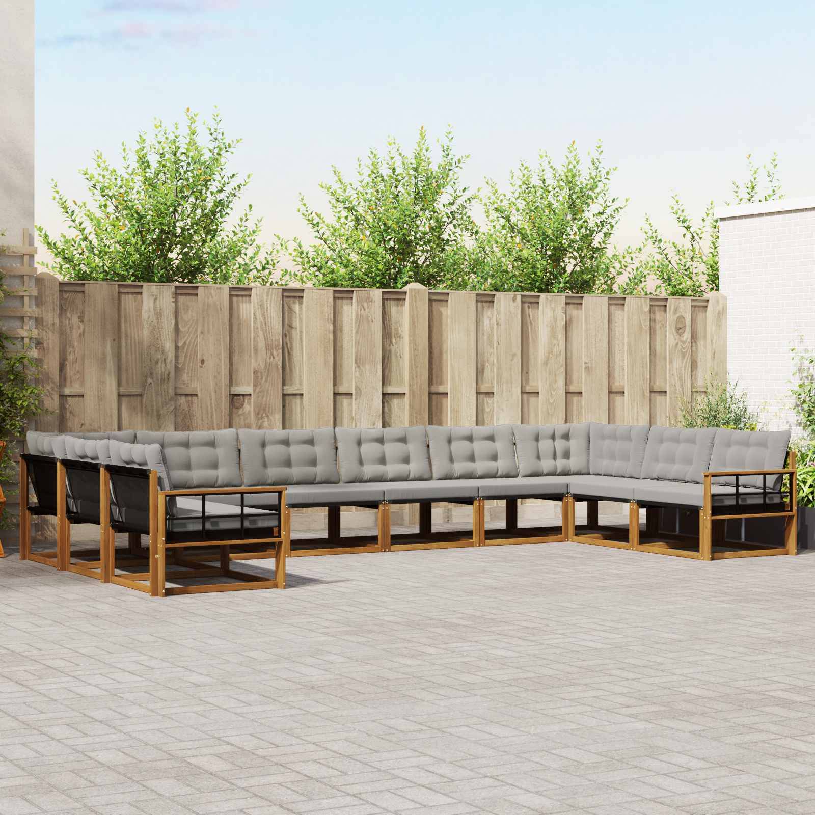 vidaXL Outdoor-Sofagarnitur mit Kissen 10 pcs Natürlich und Hellgrau