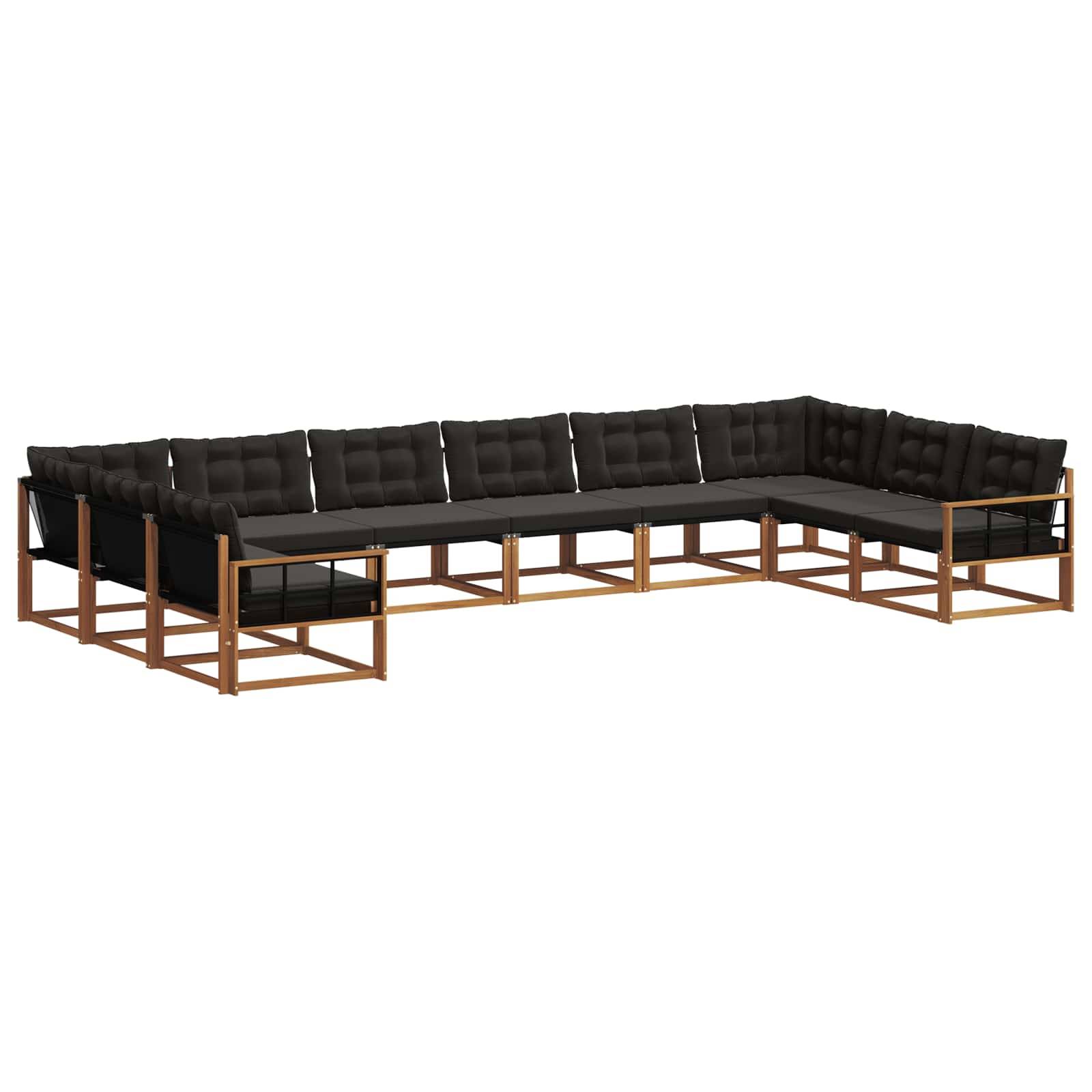 vidaXL Outdoor-Sofagarnitur mit Kissen 10 pcs Natürlich und Schwarz