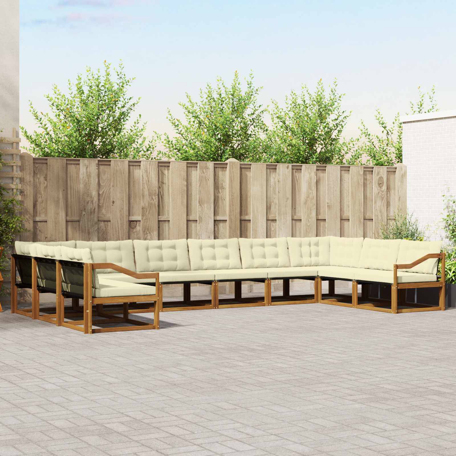 vidaXL Outdoor-Sofagarnitur mit Kissen 10 pcs Natur und Creme