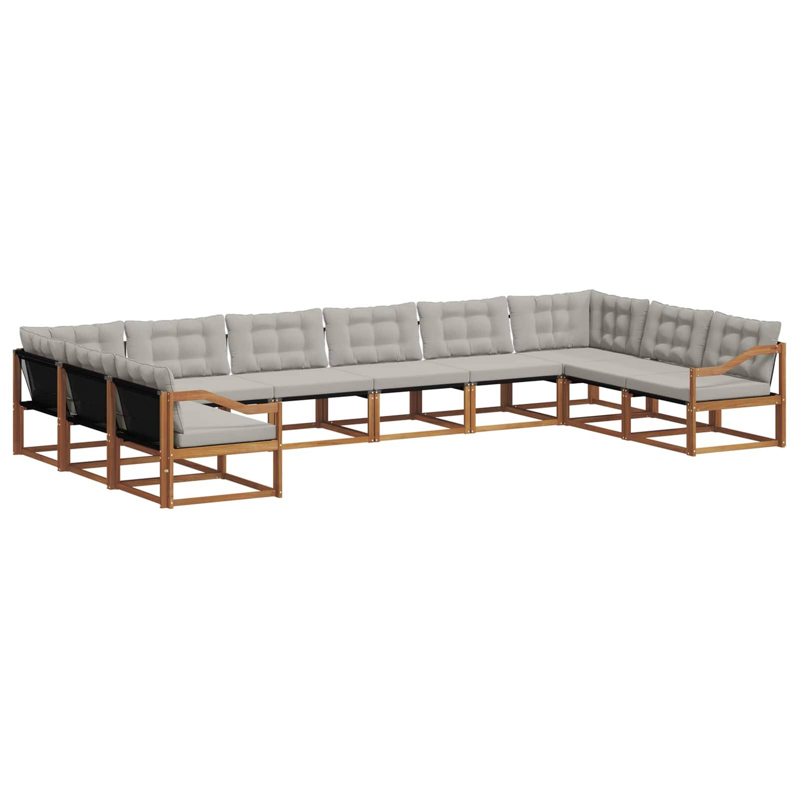 vidaXL Outdoor-Sofagarnitur mit Kissen 10 pcs Natürlich und Hellgrau