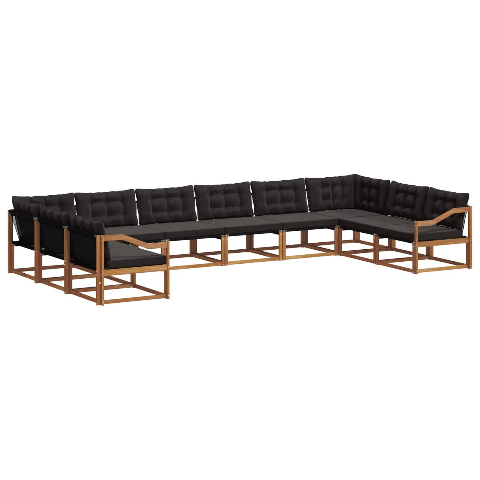 vidaXL Outdoor-Sofagarnitur mit Kissen 10 pcs Natürlich und Schwarz
