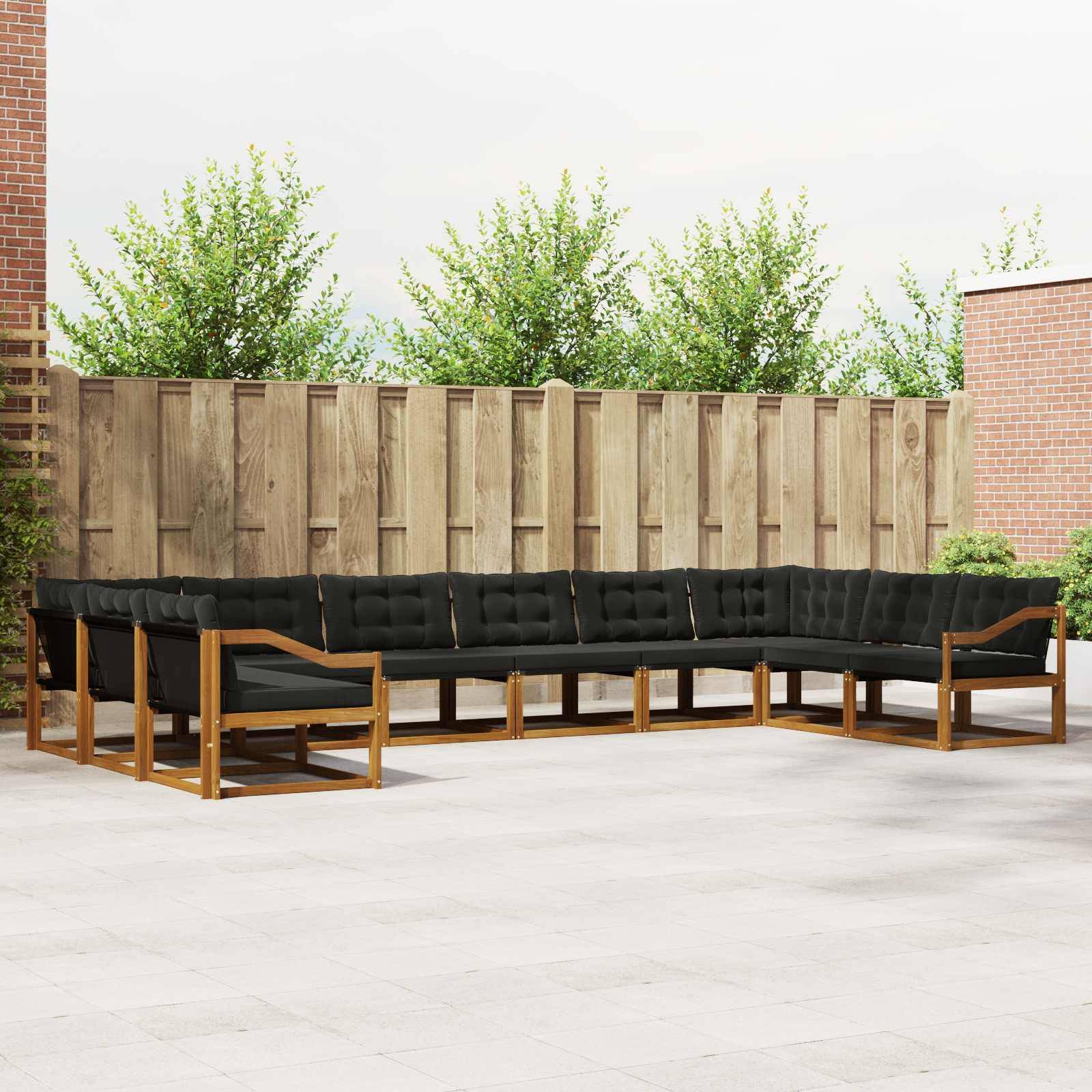 vidaXL Outdoor-Sofagarnitur mit Kissen 10 pcs Natürlich und Schwarz