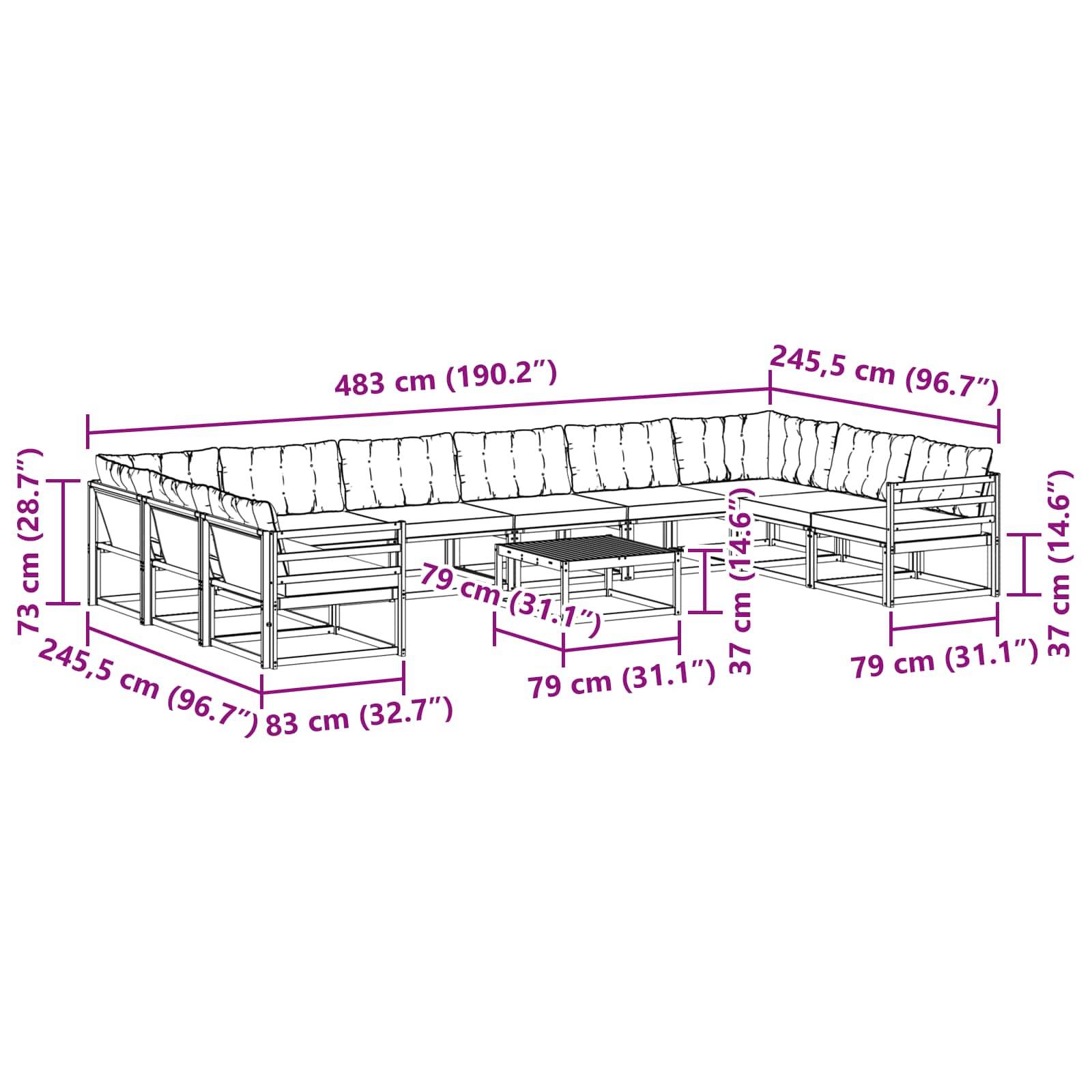 vidaXL Outdoor-Sofagarnitur mit Kissen 11 pcs Weiß und Creme