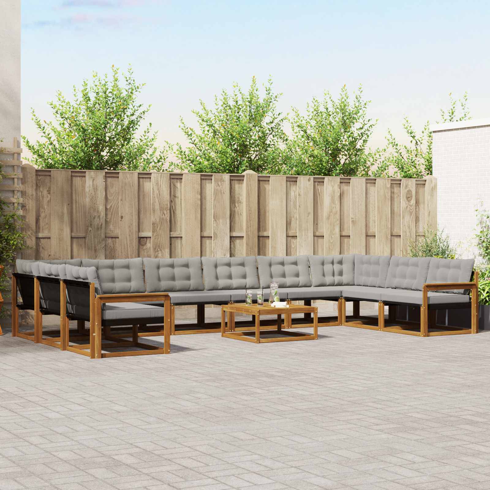 vidaXL Outdoor-Sofagarnitur mit Kissen 11 pcs Natürlich und Hellgrau