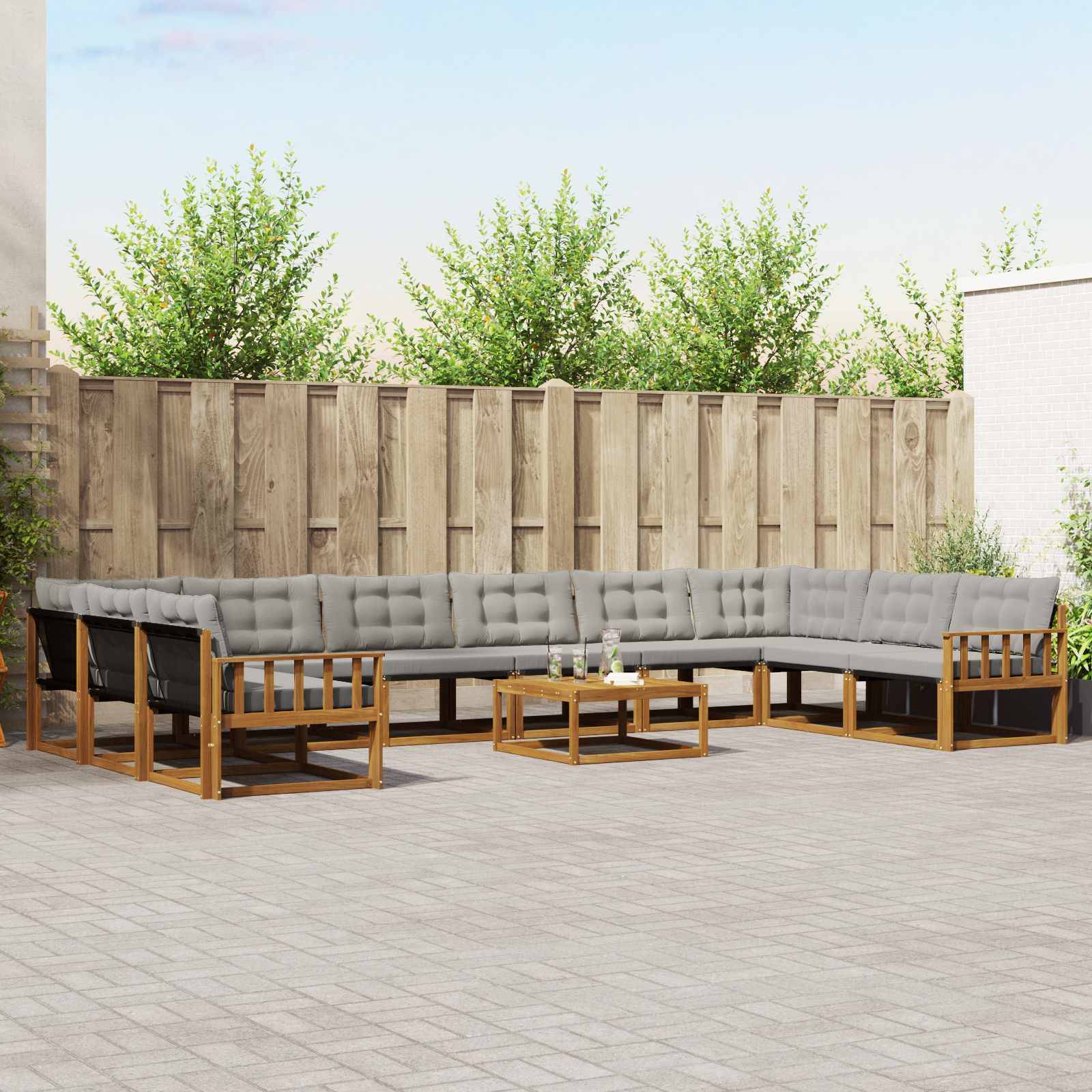 vidaXL Outdoor-Sofagarnitur mit Kissen 11 pcs Natürlich und Hellgrau