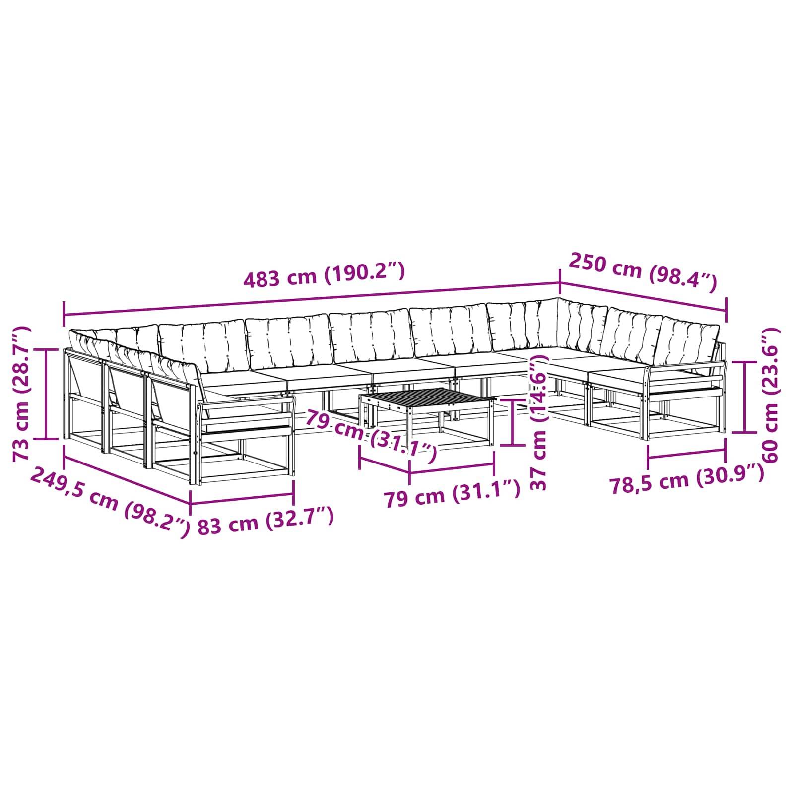 vidaXL Outdoor-Sofagarnitur mit Kissen 11 pcs Weiß und Schwarz