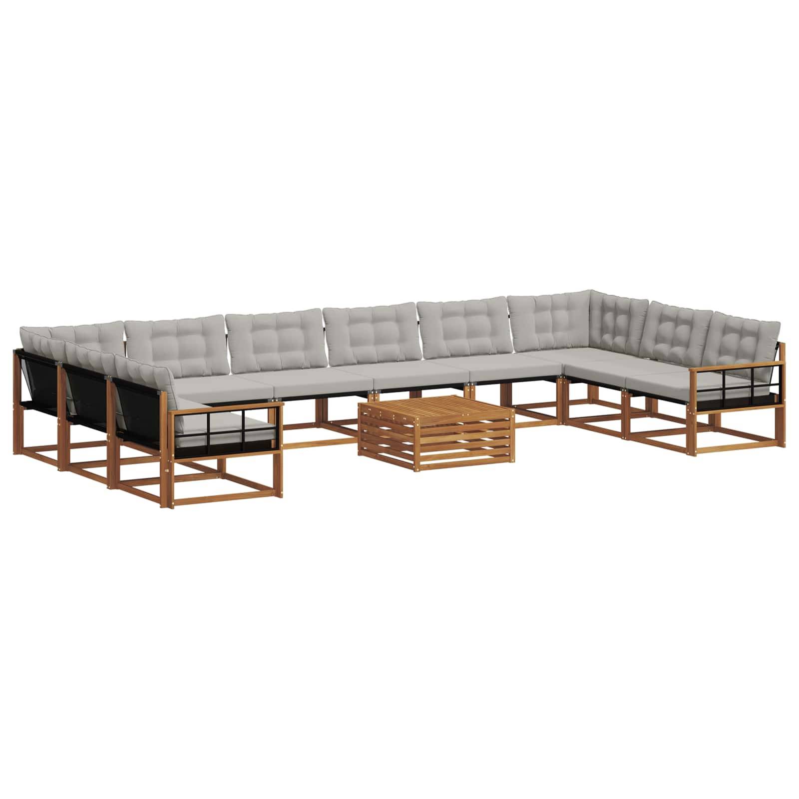 vidaXL Outdoor-Sofagarnitur mit Kissen 11 pcs Natürlich und Hellgrau