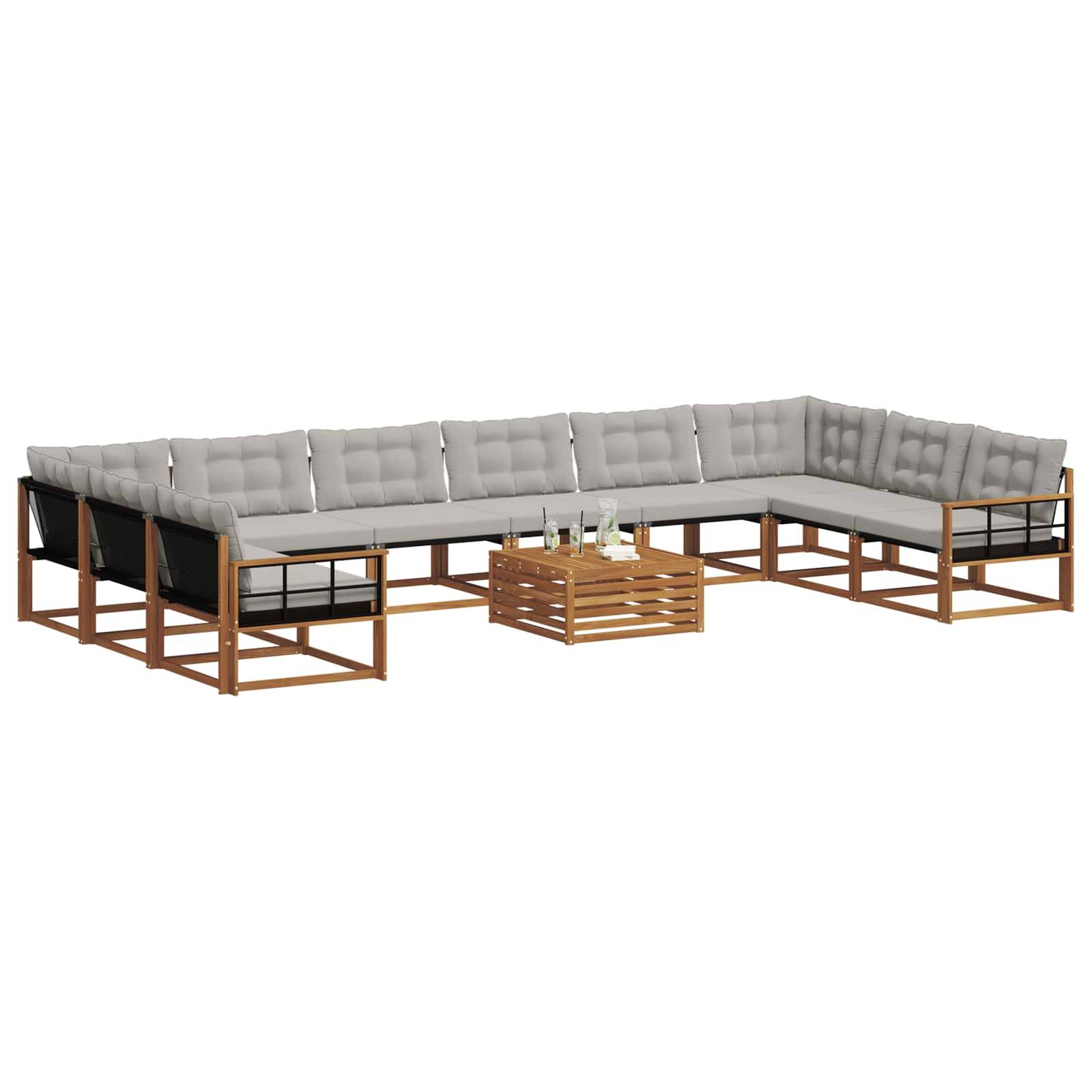 vidaXL Outdoor-Sofagarnitur mit Kissen 11 pcs Natürlich und Hellgrau