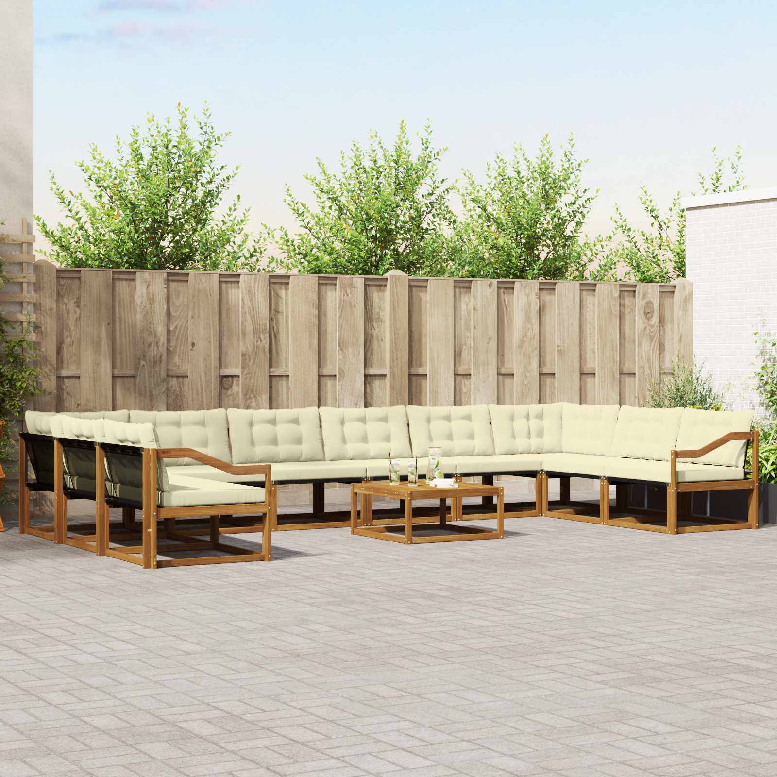 vidaXL Outdoor-Sofagarnitur mit Kissen 11 pcs Natur und Creme