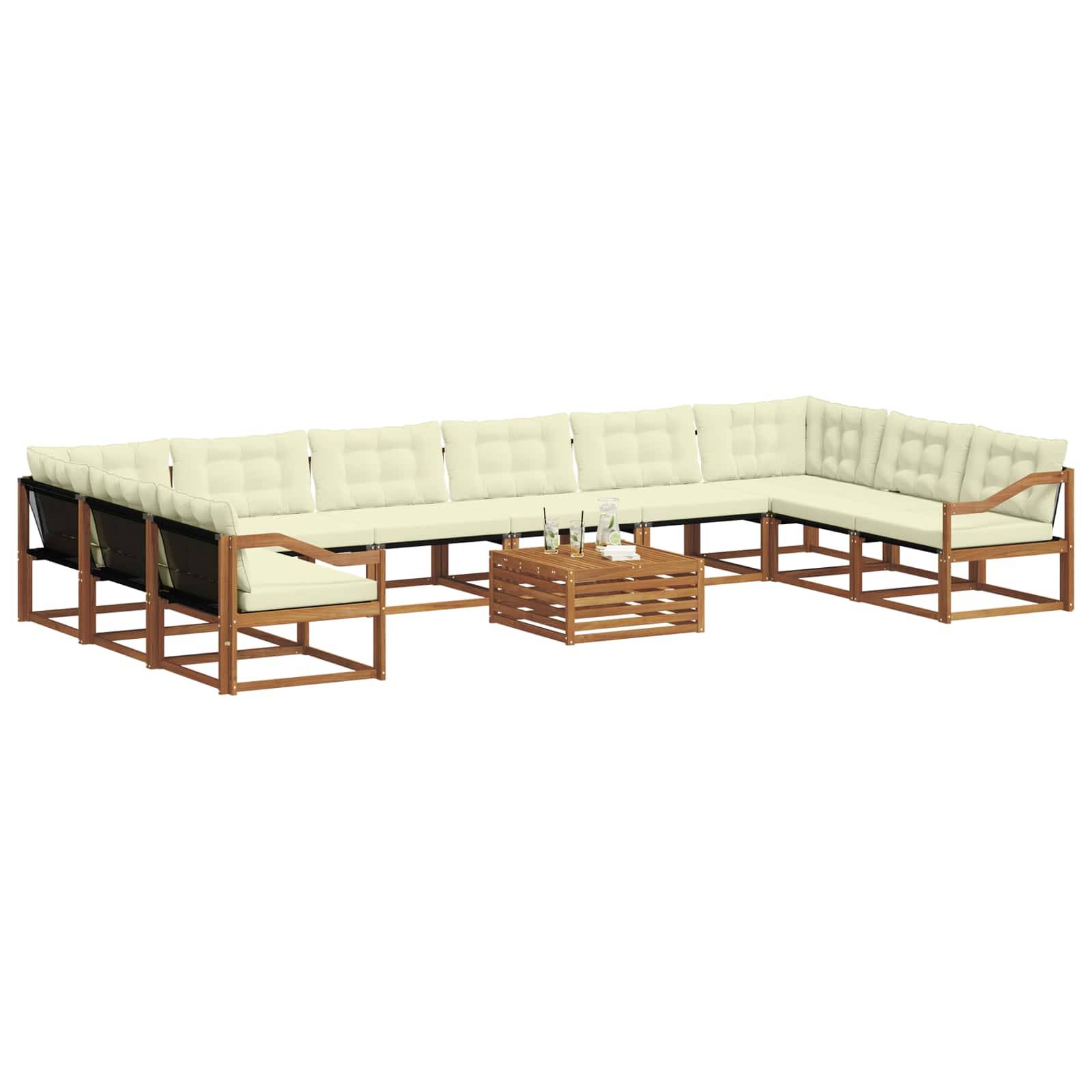 vidaXL Outdoor-Sofagarnitur mit Kissen 11 pcs Natur und Creme