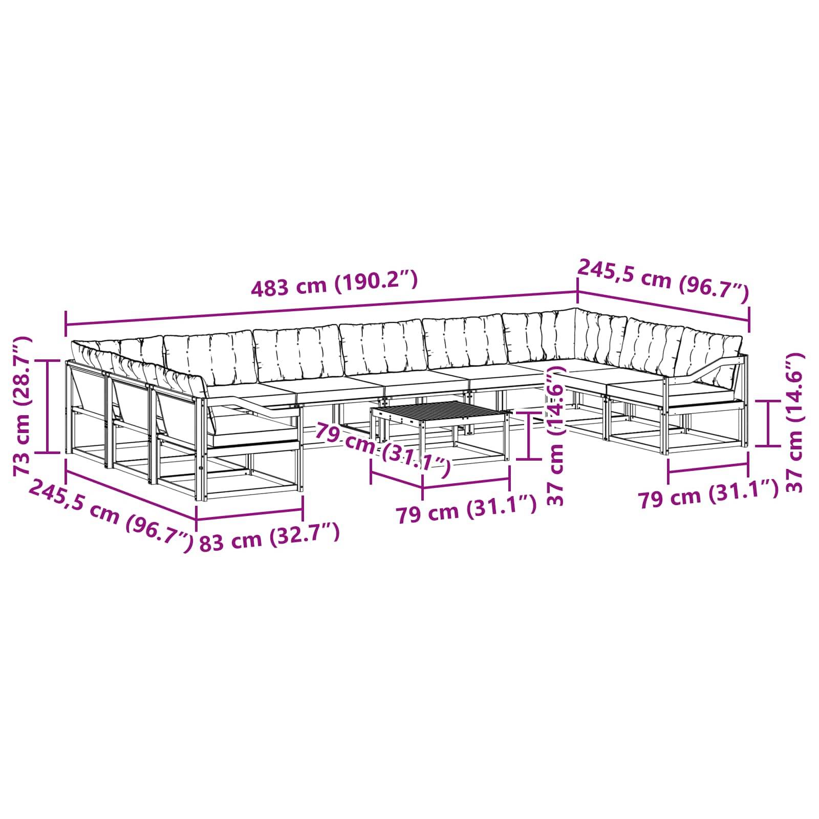 vidaXL Outdoor-Sofagarnitur mit Kissen 11 pcs Weiß und Creme