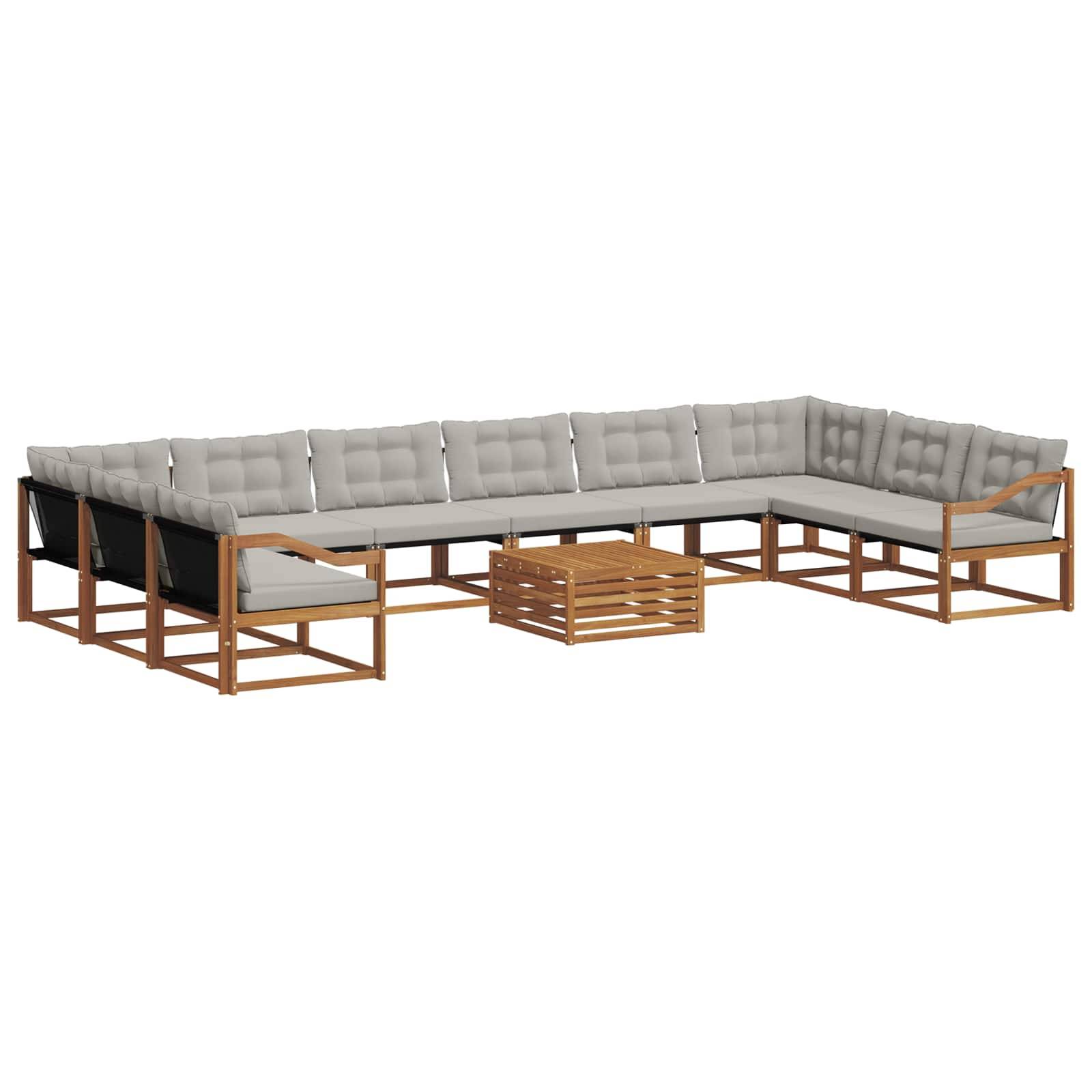 vidaXL Outdoor-Sofagarnitur mit Kissen 11 pcs Natürlich und Hellgrau