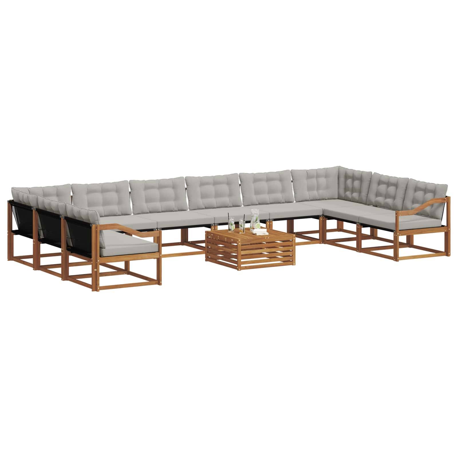 vidaXL Outdoor-Sofagarnitur mit Kissen 11 pcs Natürlich und Hellgrau