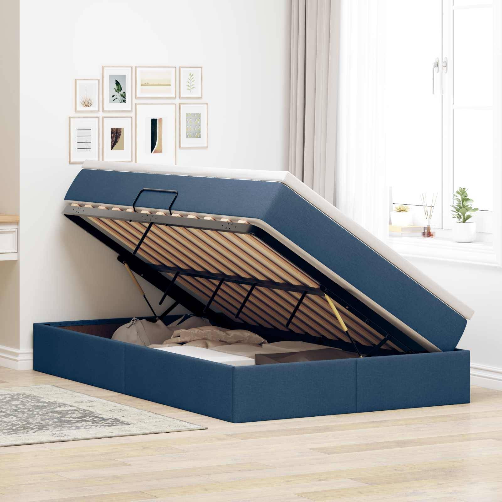 vidaXL Aufbewahrungsbett mit Matratze Blau 120 x 190 cm Polyester