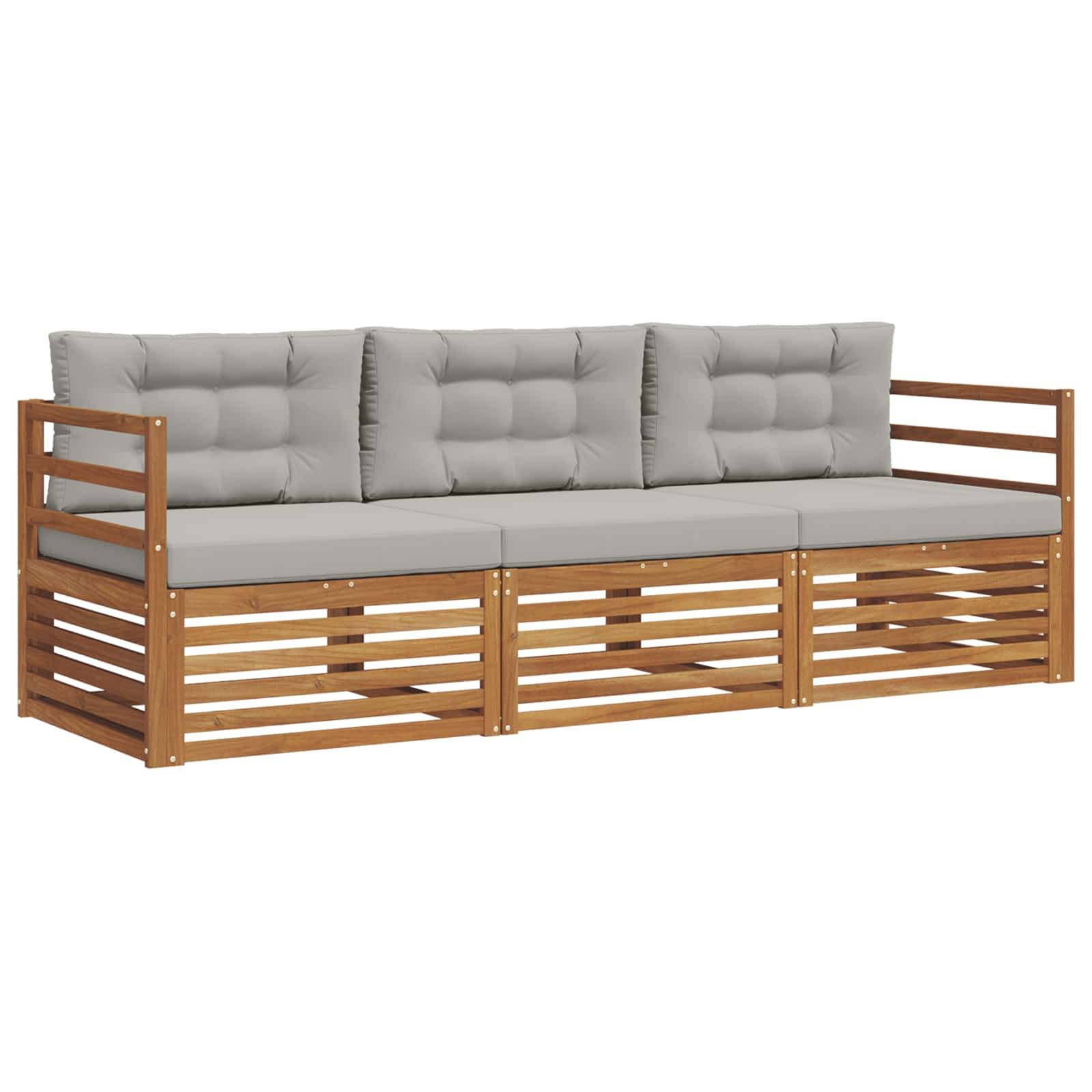 vidaXL Outdoor-Sofagarnitur mit Kissen 3 pcs Natürlich und Hellgrau