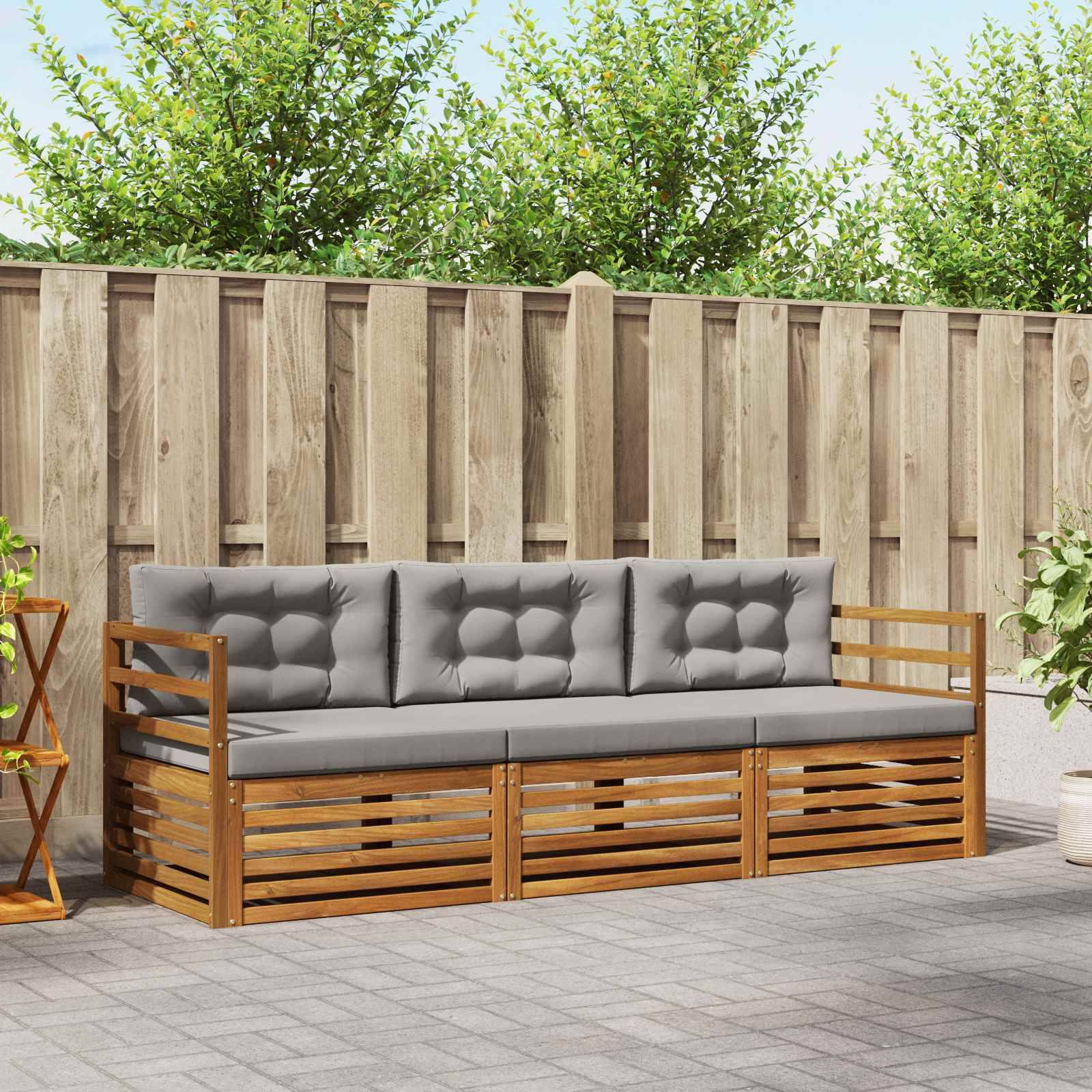 vidaXL Outdoor-Sofagarnitur mit Kissen 3 pcs Natürlich und Hellgrau