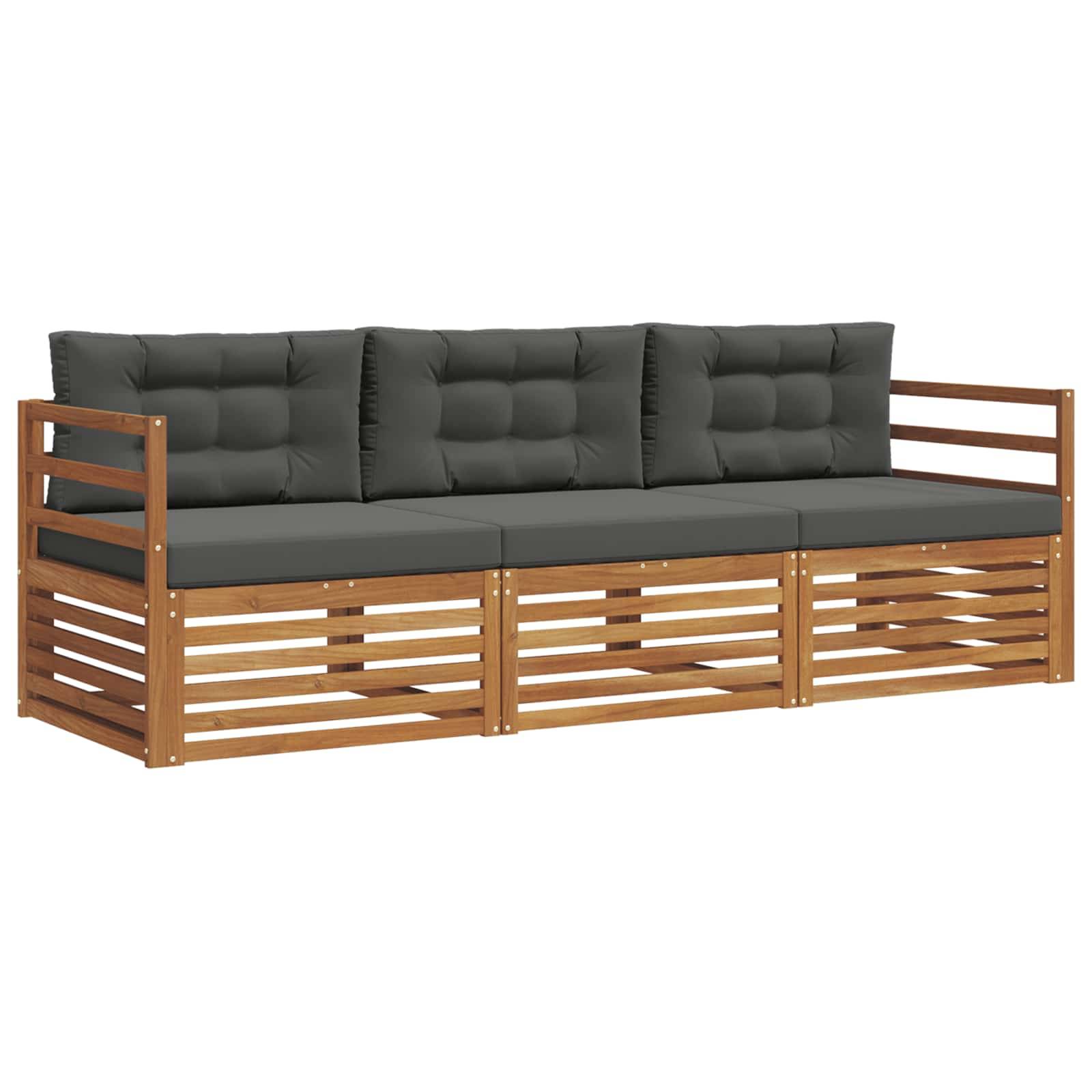 vidaXL Outdoor-Sofagarnitur mit Kissen 3 pcs Natur und Anthrazit