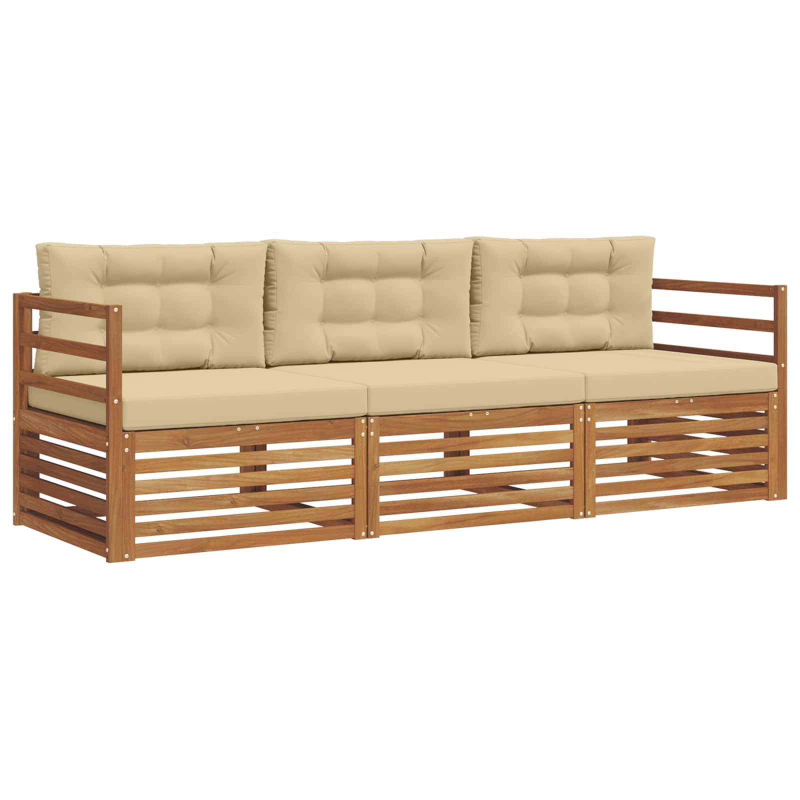 vidaXL Outdoor-Sofagarnitur mit Kissen 3 pcs Natur und Beige