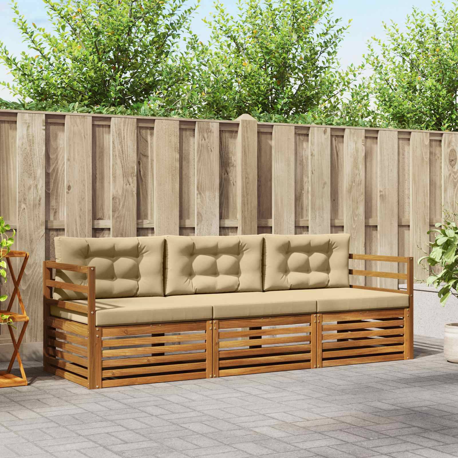 vidaXL Outdoor-Sofagarnitur mit Kissen 3 pcs Natur und Beige