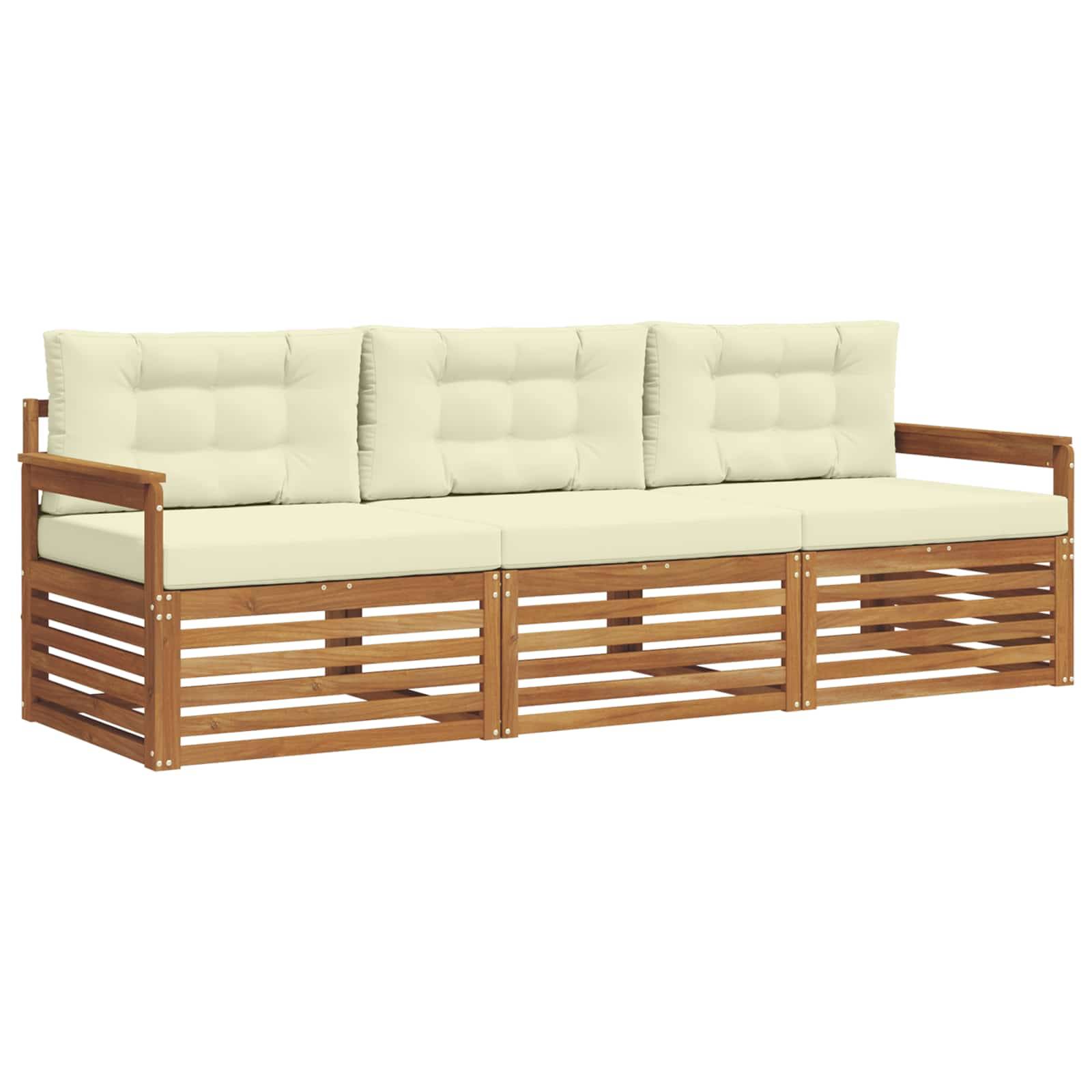 vidaXL Outdoor-Sofagarnitur mit Kissen 3 pcs Natur und Creme