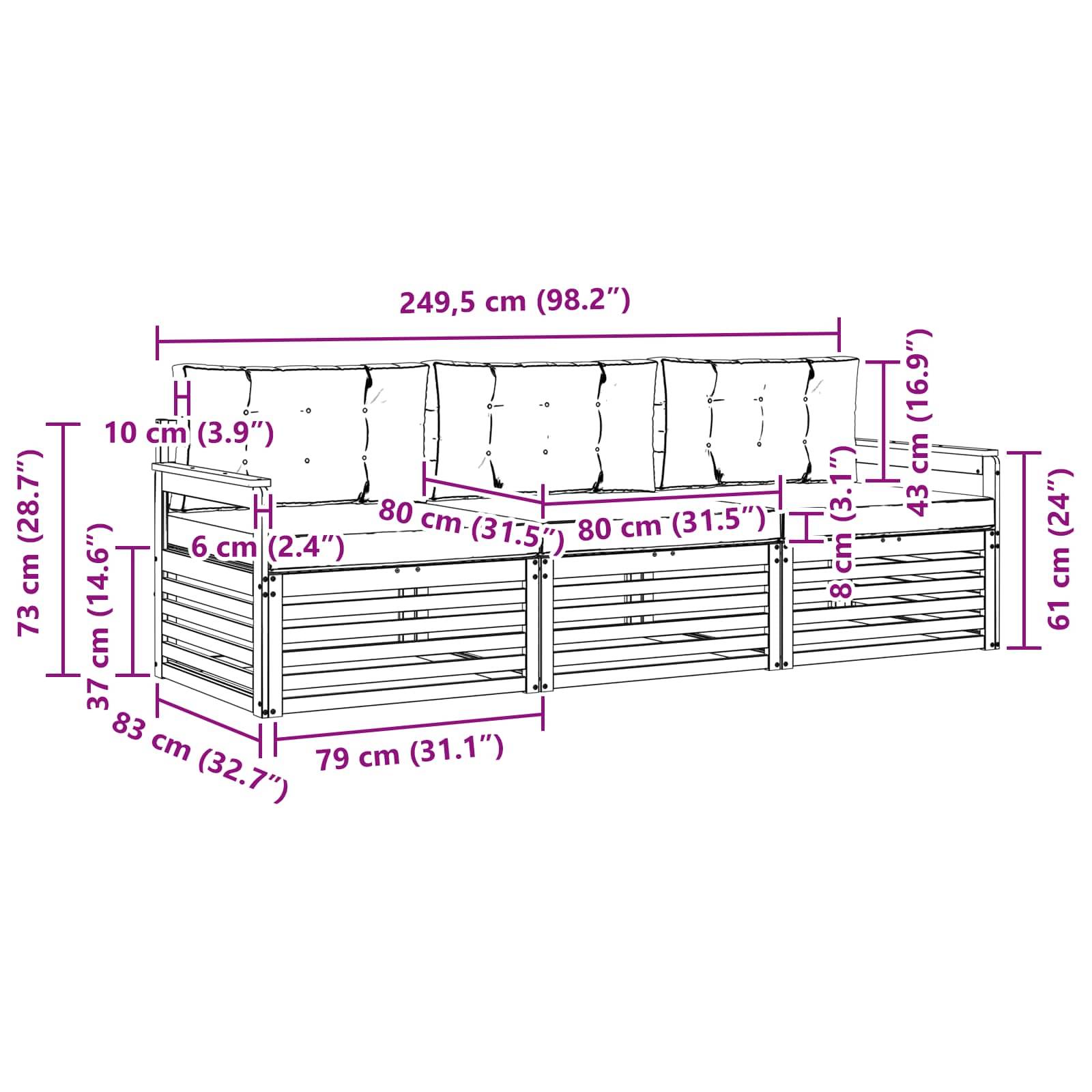 vidaXL Outdoor-Sofagarnitur 3 pcs Weiß und Anthrazit Polyester