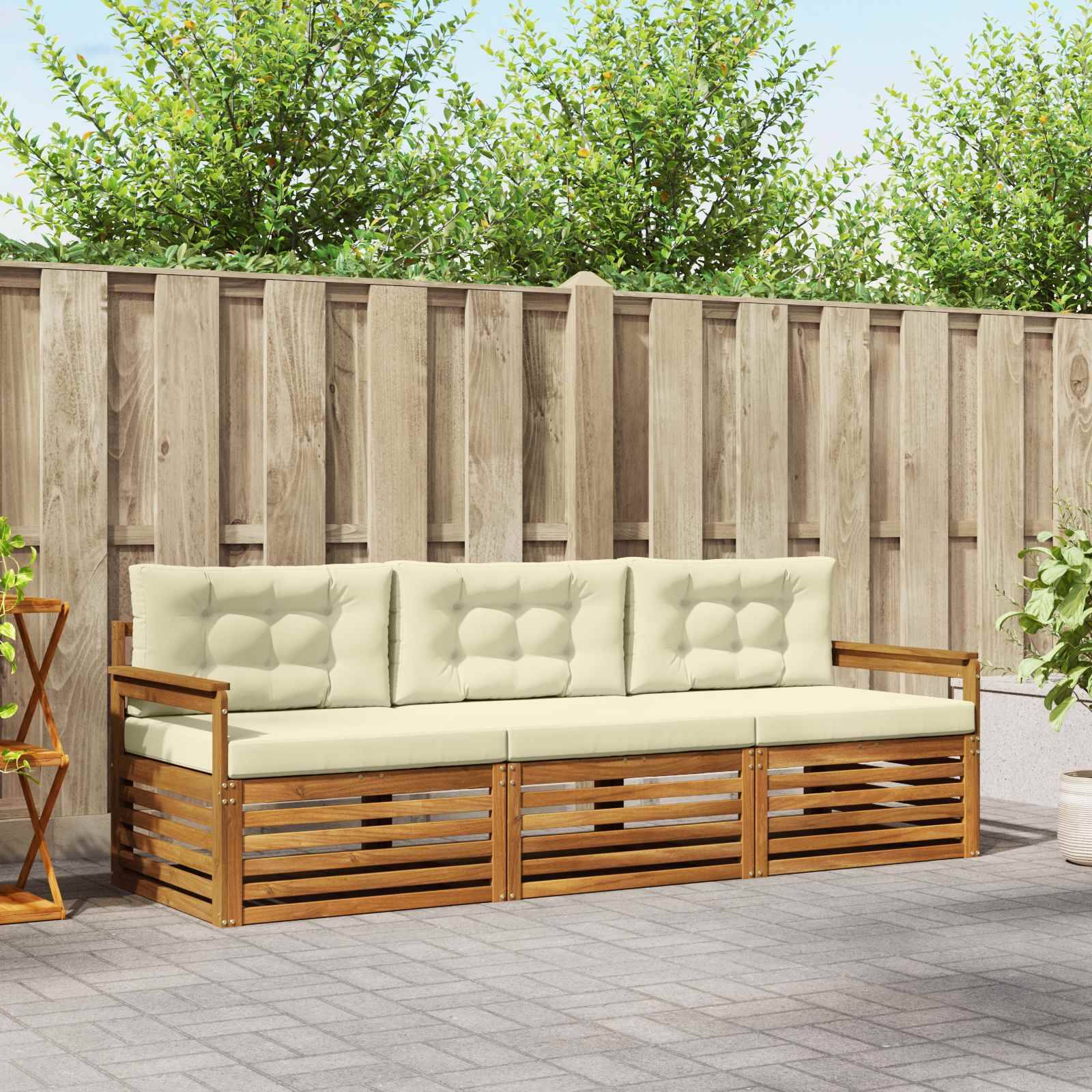 vidaXL Outdoor-Sofagarnitur mit Kissen 3 pcs Natur und Creme