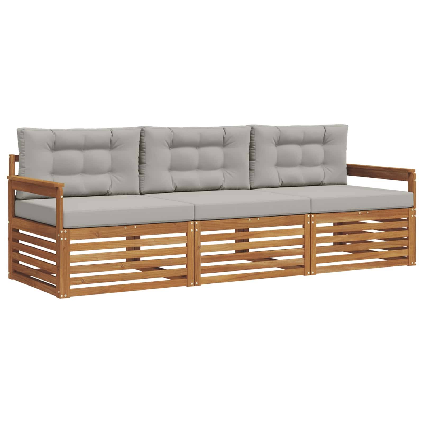vidaXL Outdoor-Sofagarnitur mit Kissen 3 pcs Natürlich und Hellgrau
