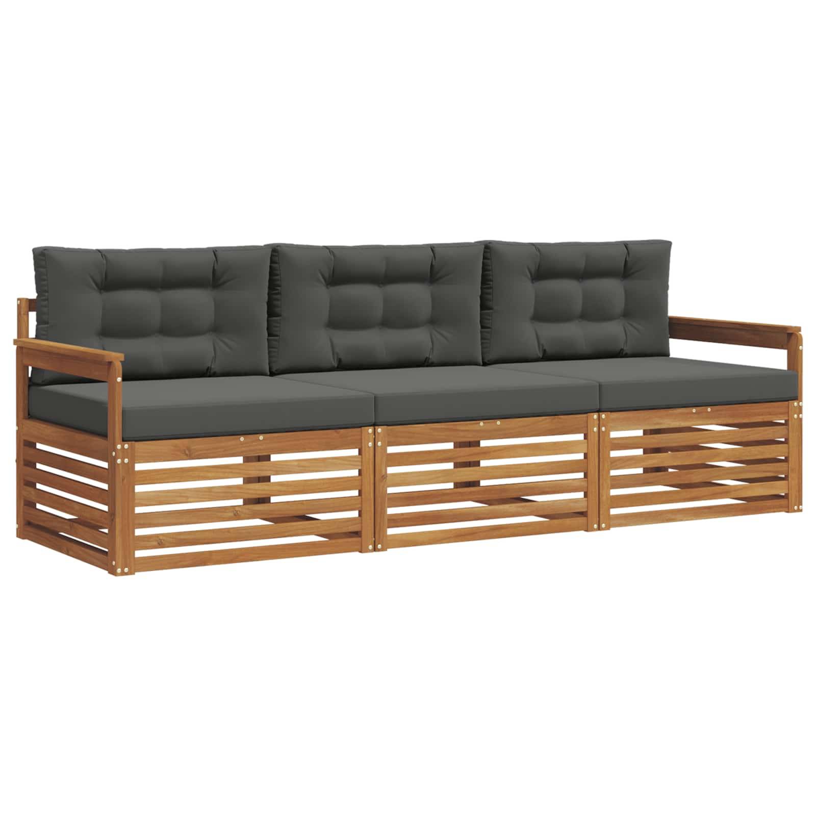 vidaXL Outdoor-Sofagarnitur mit Kissen 3 pcs Natur und Anthrazit