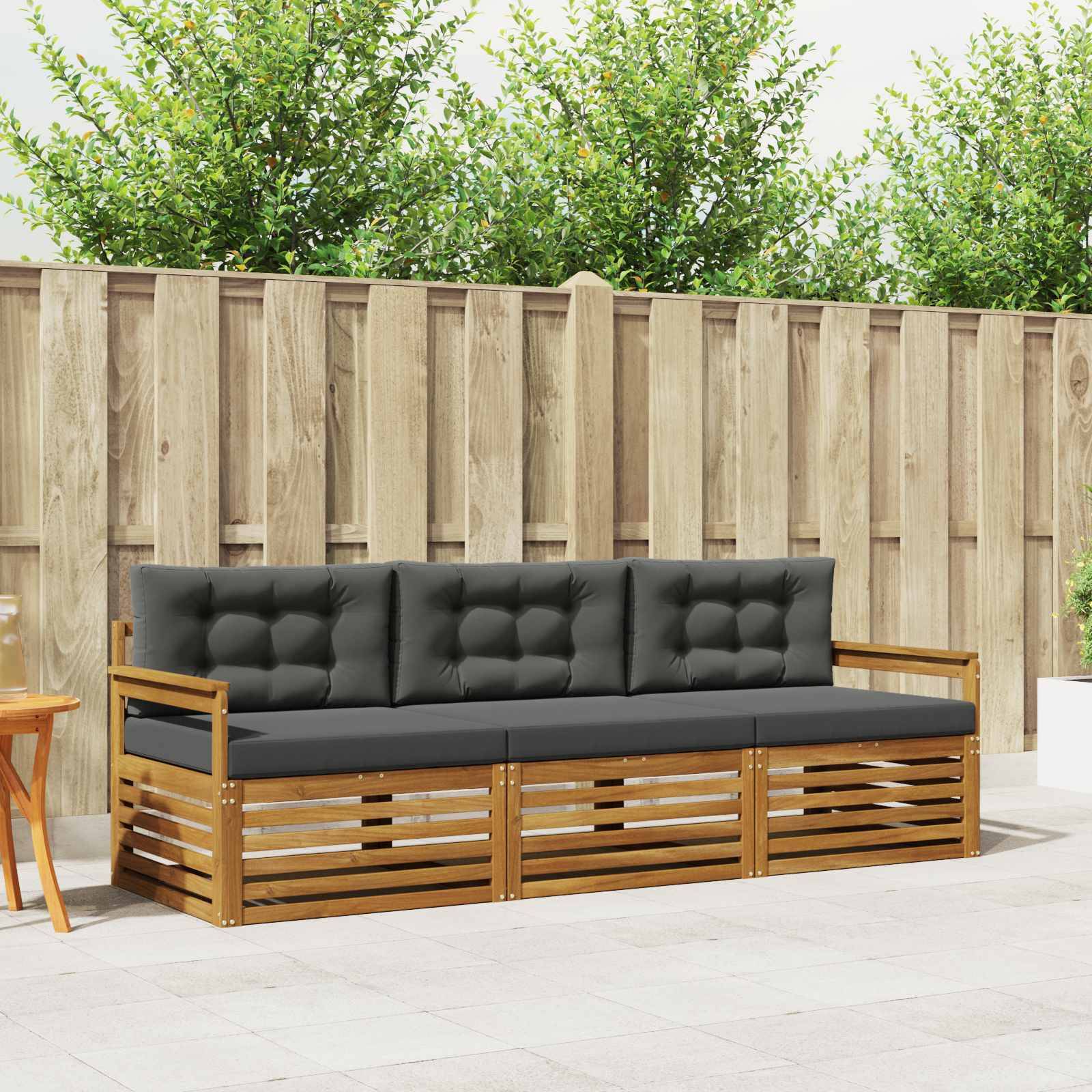 vidaXL Outdoor-Sofagarnitur mit Kissen 3 pcs Natur und Anthrazit