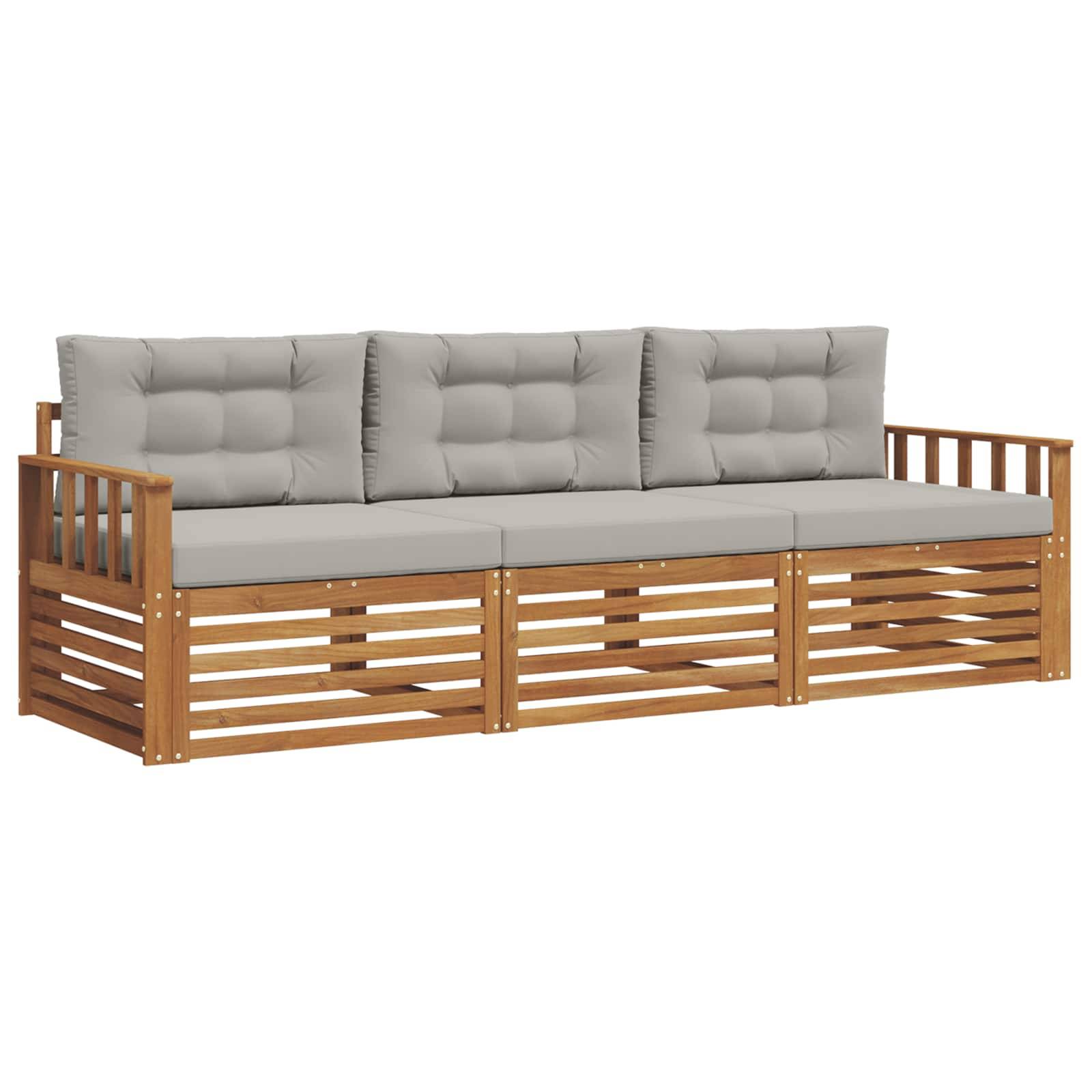 vidaXL Outdoor-Sofagarnitur mit Kissen 3 pcs Natürlich und Hellgrau