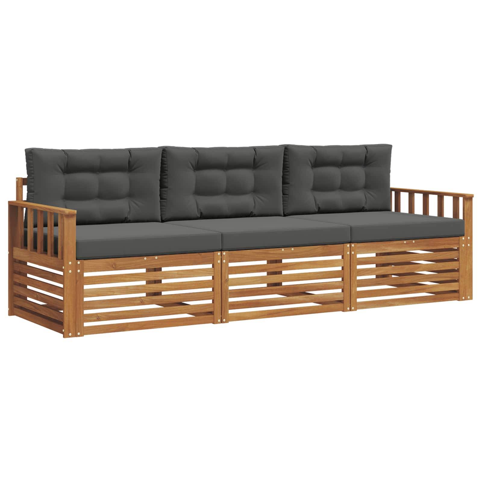 vidaXL Outdoor-Sofagarnitur mit Kissen 3 pcs Natur und Anthrazit