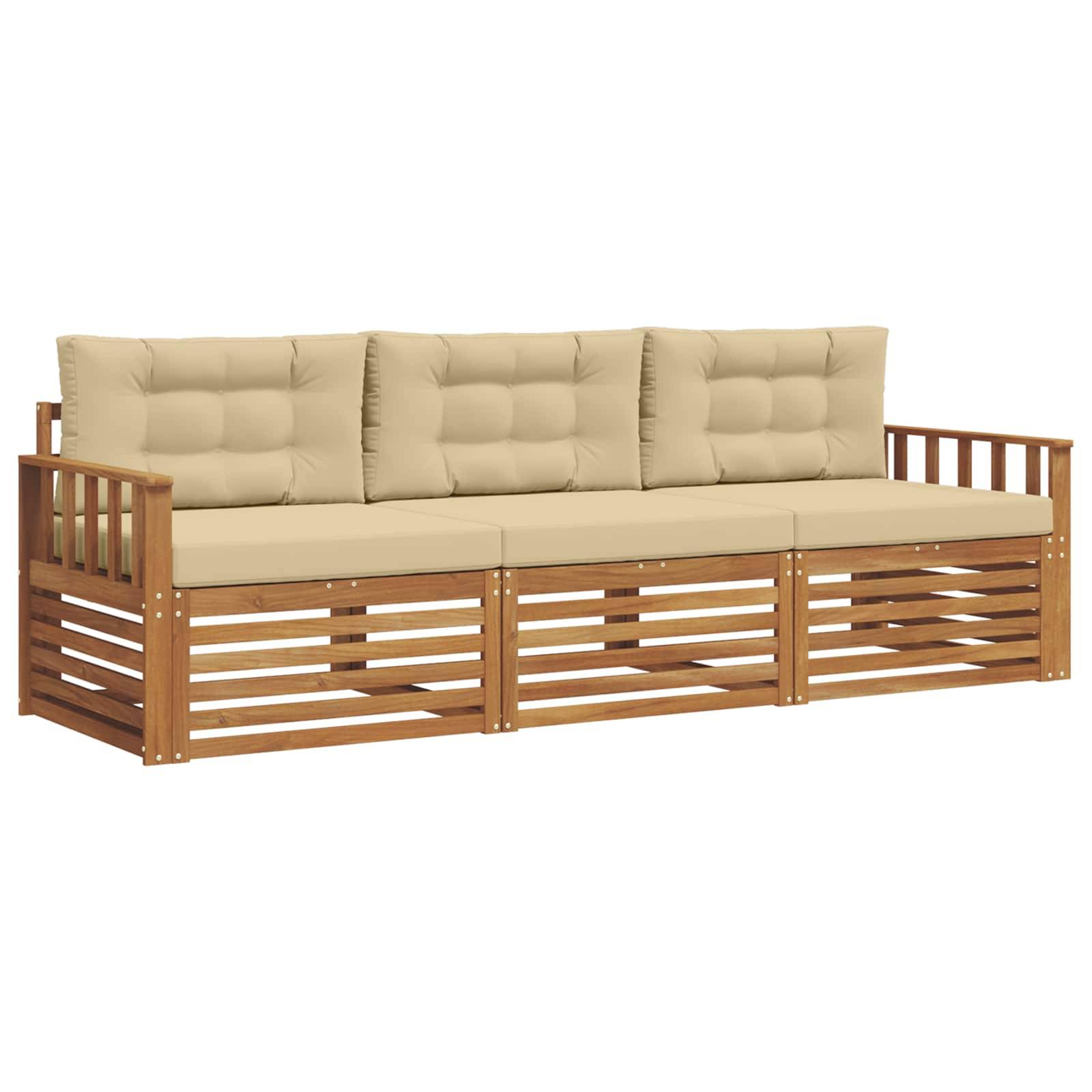 vidaXL Outdoor-Sofagarnitur mit Kissen 3 pcs Natur und Beige