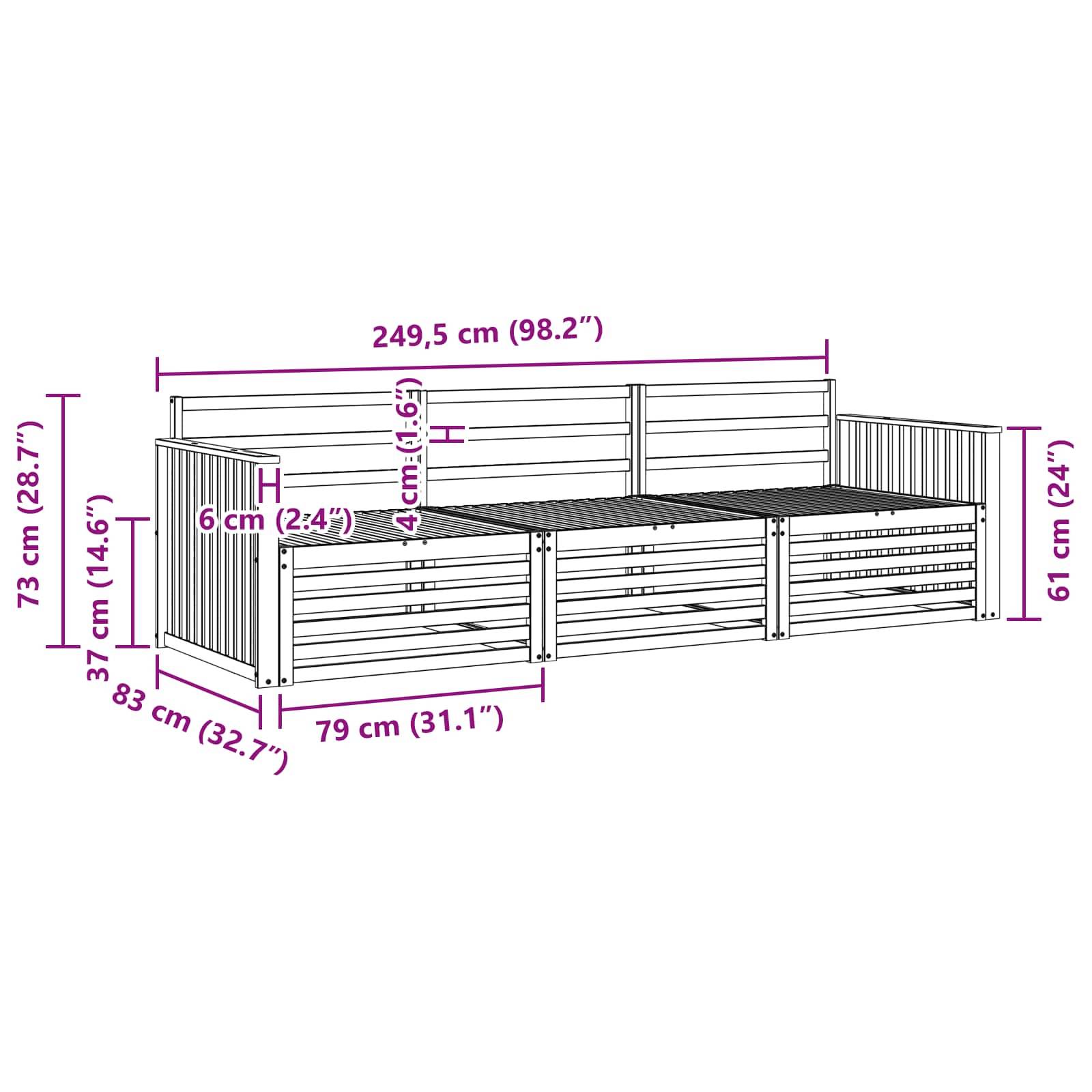 vidaXL Outdoor-Sofagarnitur 3 pcs Weiß Massivholz Akazie