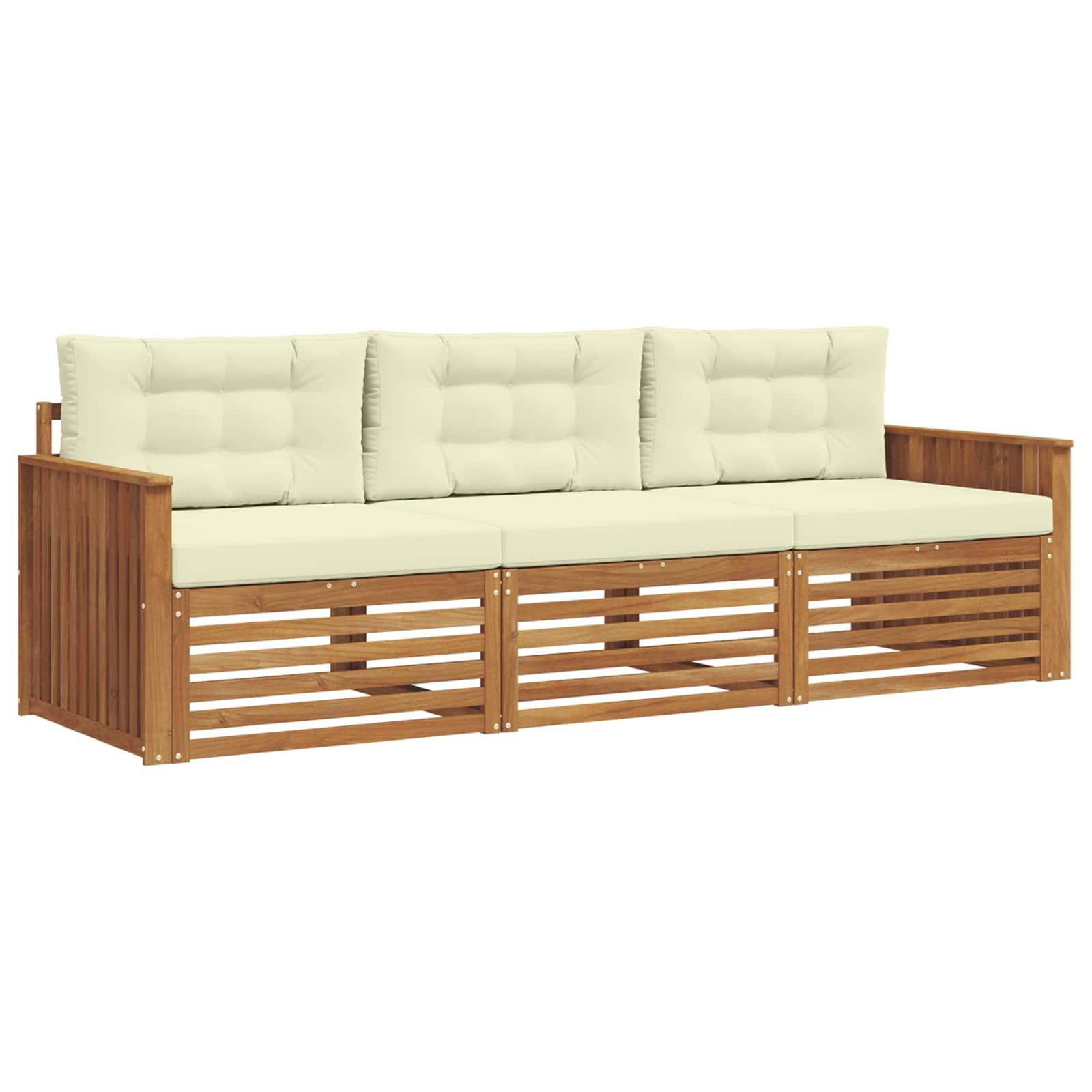 vidaXL Outdoor-Sofagarnitur mit Kissen 3 pcs Natur und Creme
