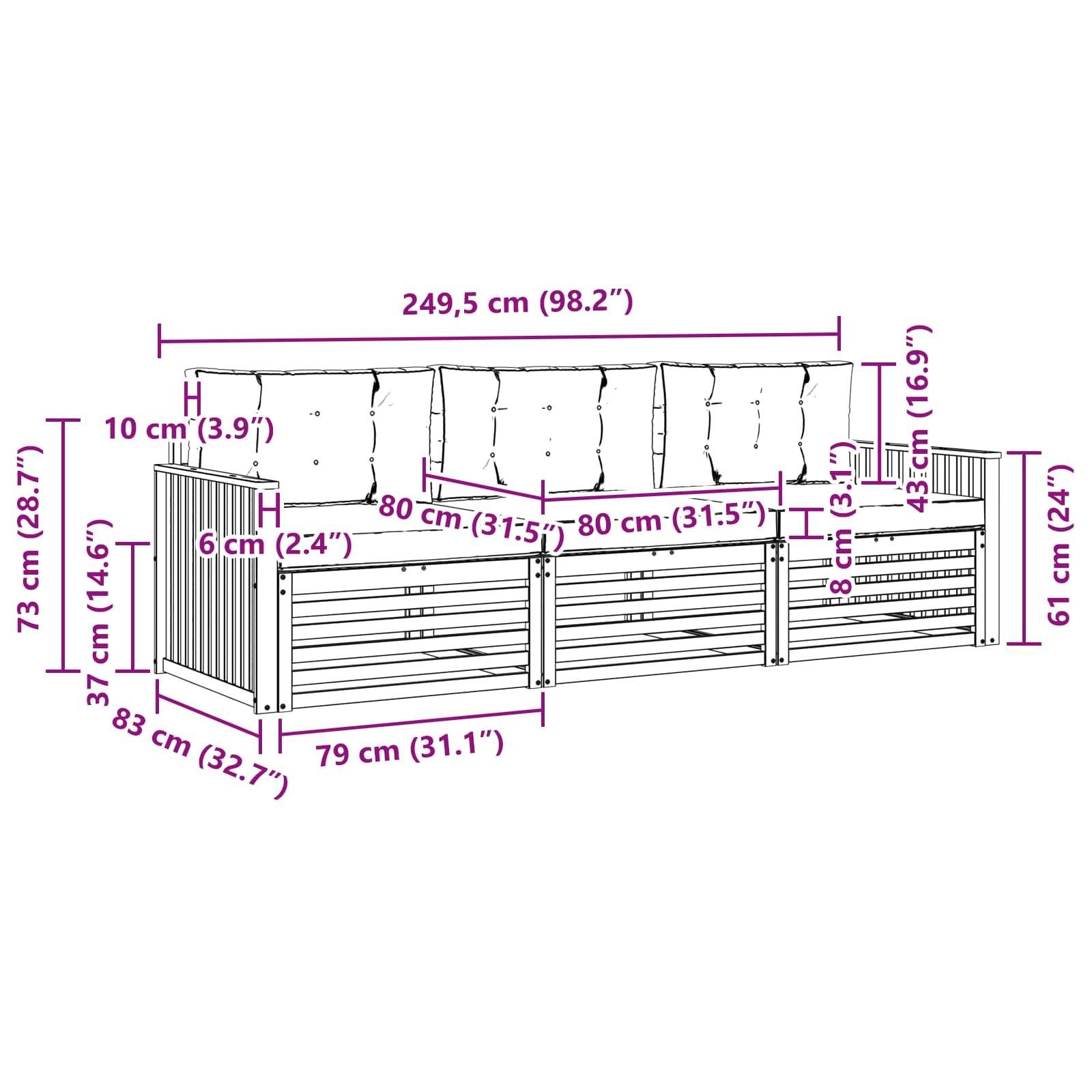 vidaXL Outdoor-Sofagarnitur 3 pcs Weiß und Creme Massivholz Akazie