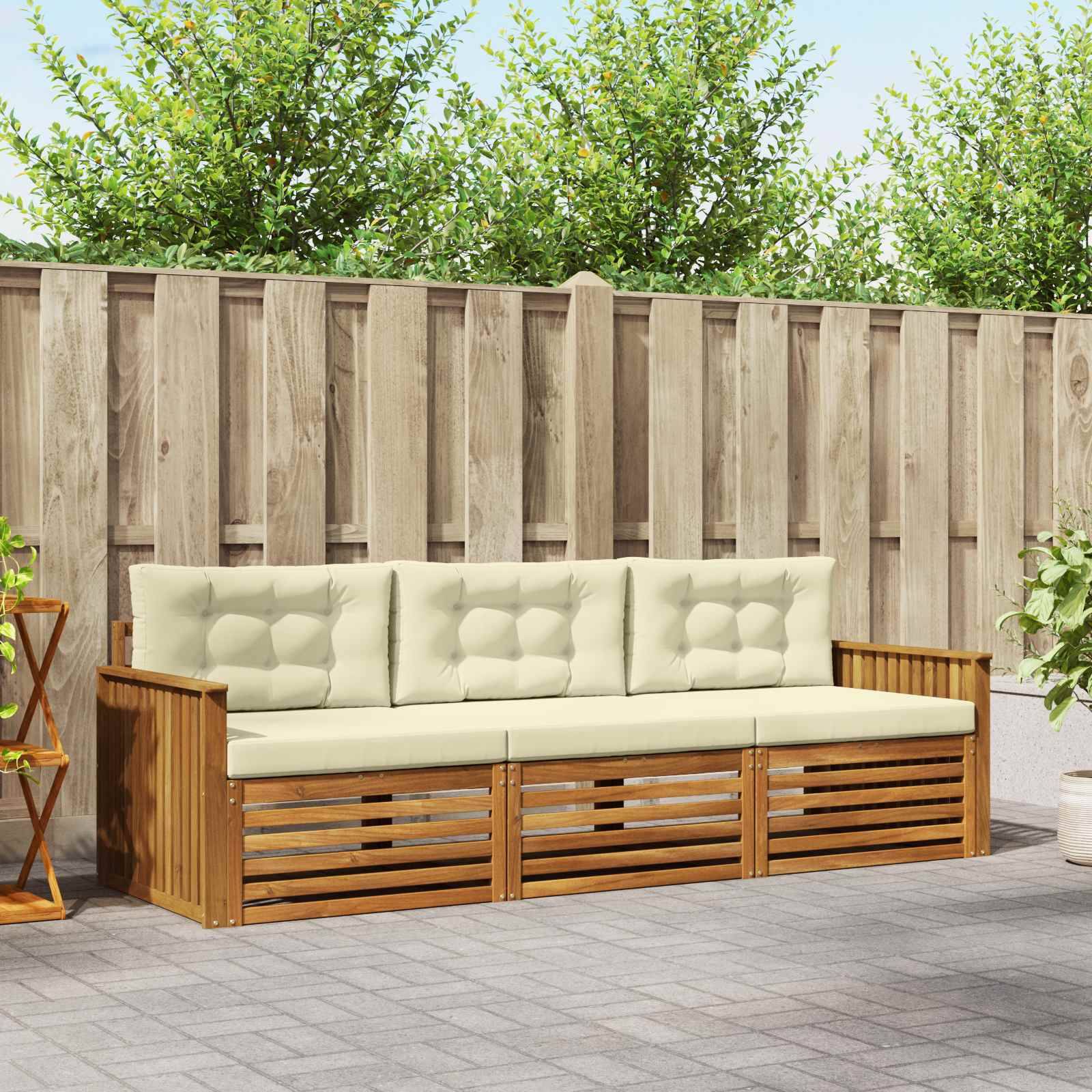 vidaXL Outdoor-Sofagarnitur mit Kissen 3 pcs Natur und Creme