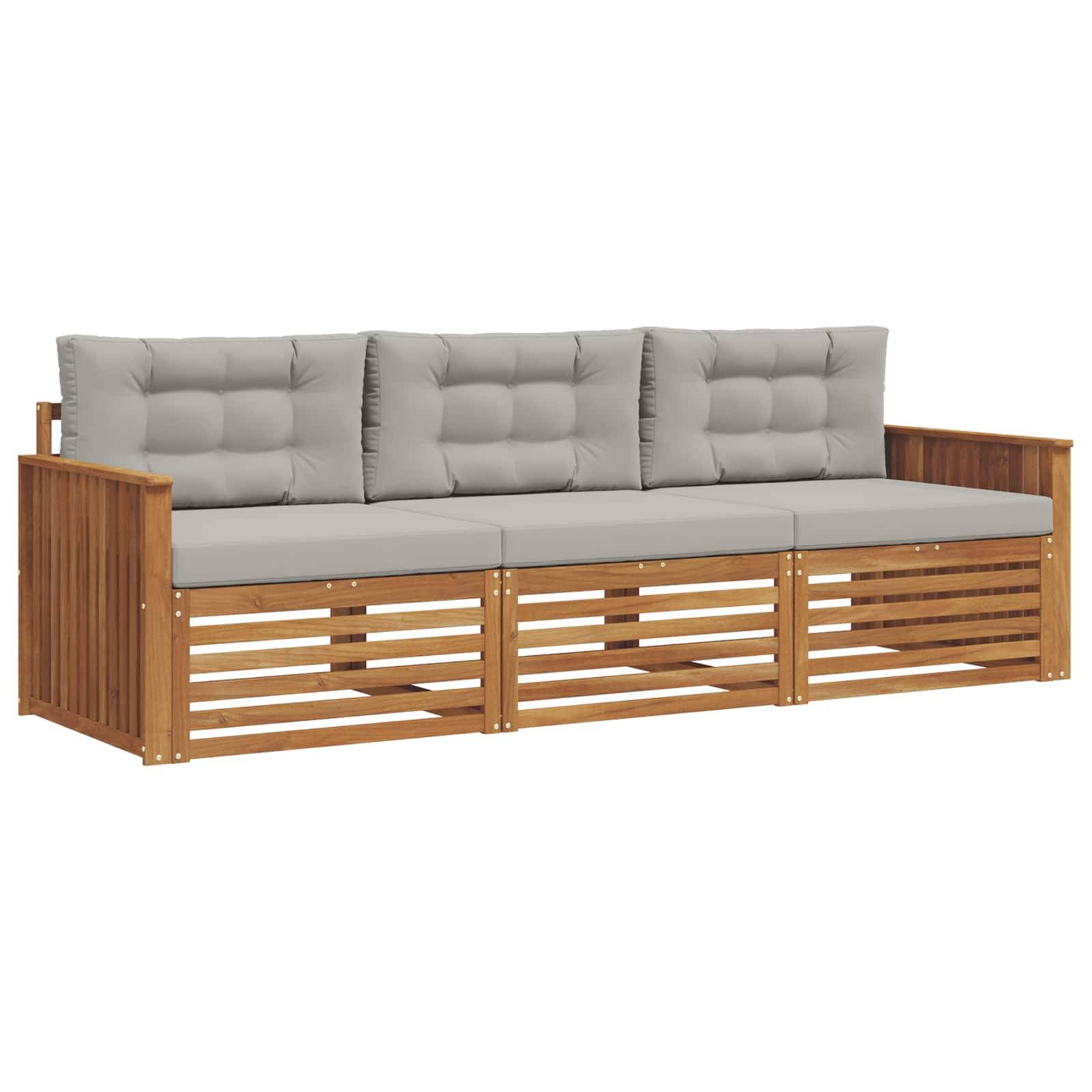 vidaXL Outdoor-Sofagarnitur mit Kissen 3 pcs Natürlich und Hellgrau