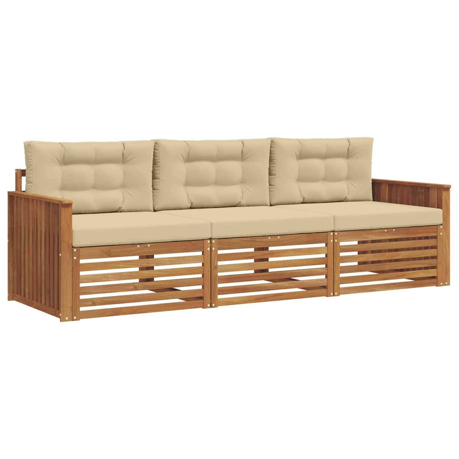 vidaXL Outdoor-Sofagarnitur mit Kissen 3 pcs Natur und Beige